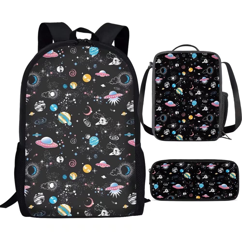 **YoungerBaby Cartoon Universe Kids Backpack Set - Elementary School Book Bag with Lunch Bag & Pencil Case for Girls | Durable & Lightweight for School, Travel & Daily Use**