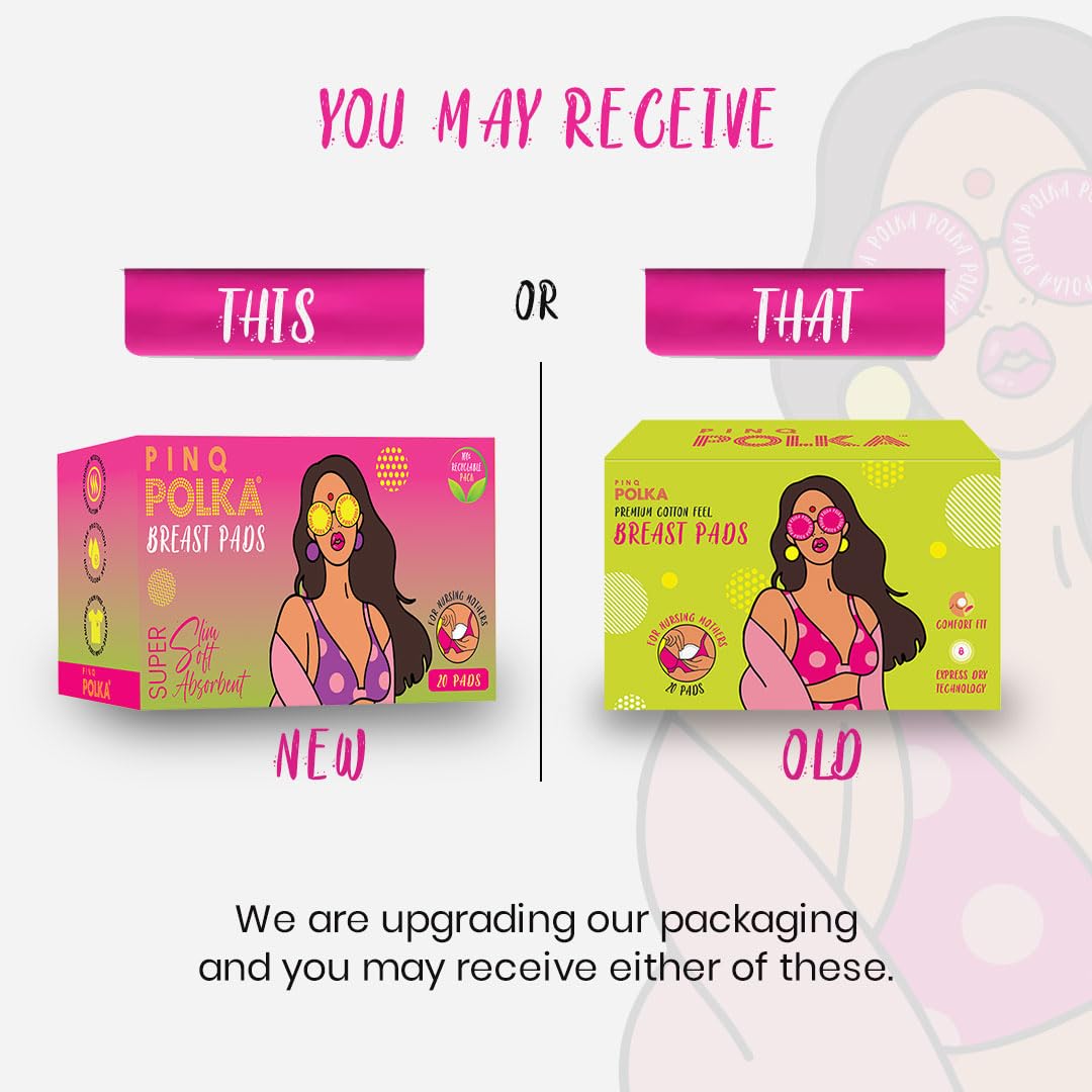 PINQ POLKA Ultra Thin Super Absorbent Disposable Nursing Pads for Breastfeeding Mothers | Leakproof & Breathable Cotton Feel Nipple Pads | Pack of 20 | Ideal for Daily Use, Travel & Postpartum Care