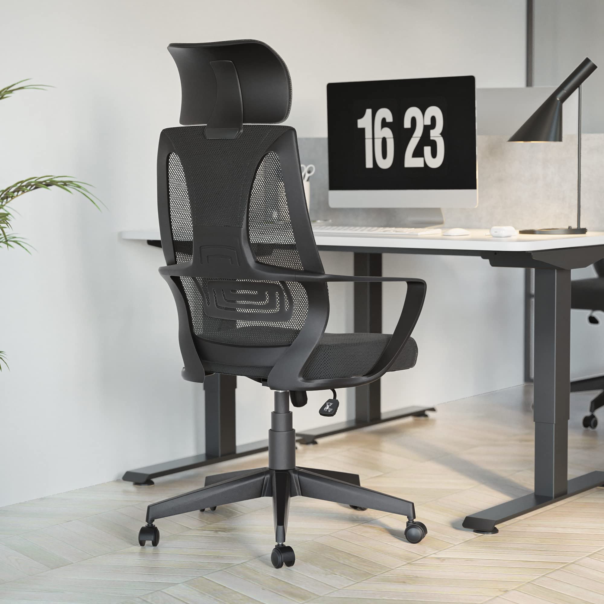 FEZIBO Ergonomic Office Chair - High Back Mesh Computer Desk Chair with Adjustable Height, Swivel & Rolling Wheels - Comfortable Task Chair for Work, Study & Conference Rooms - Ideal for Adults & Home Office (Black)