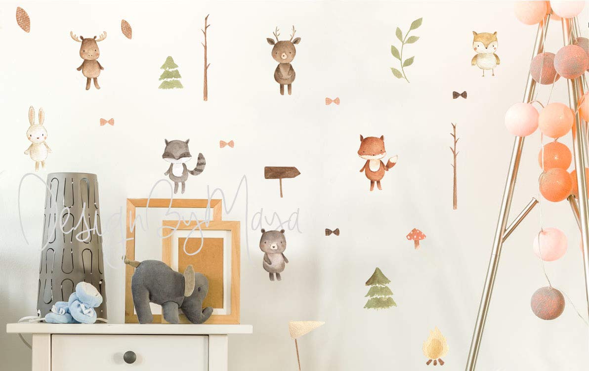 Woodland Animals Baby Wall Decals - Modern Nursery Room Decor, Peel & Stick Wall Art for Kids - Perfect for Baby Shower Gifts & Nursery Wall Stickers