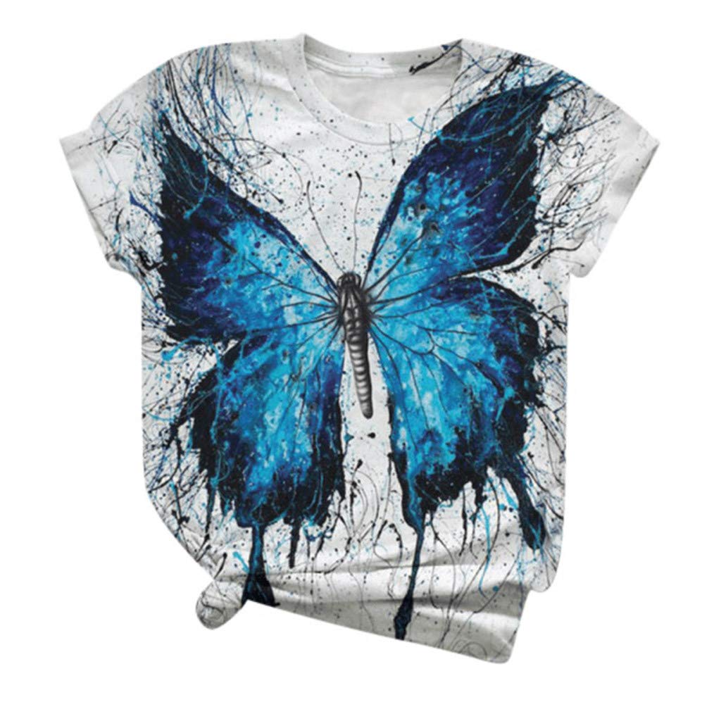 Women's Plus Size Butterfly Print Crew Neck T-Shirt - Soft Summer Tank Top for Casual Wear, Outfits & Layering
