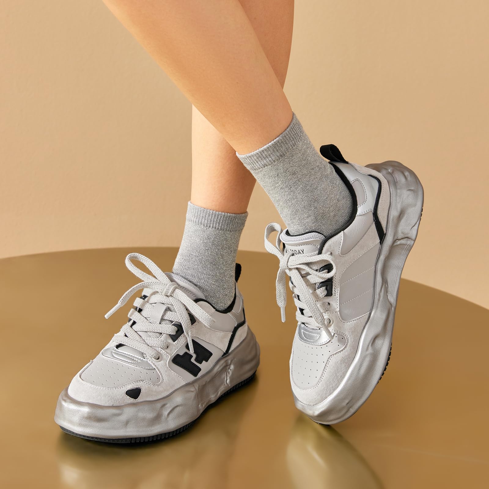 BEAU TODAY Women's Chunky Sneakers - Fashionable Breathable Comfort Casual Tennis Shoes for Women | Lightweight Lace-Up Gym Shoes for Travel, Work & Everyday Wear