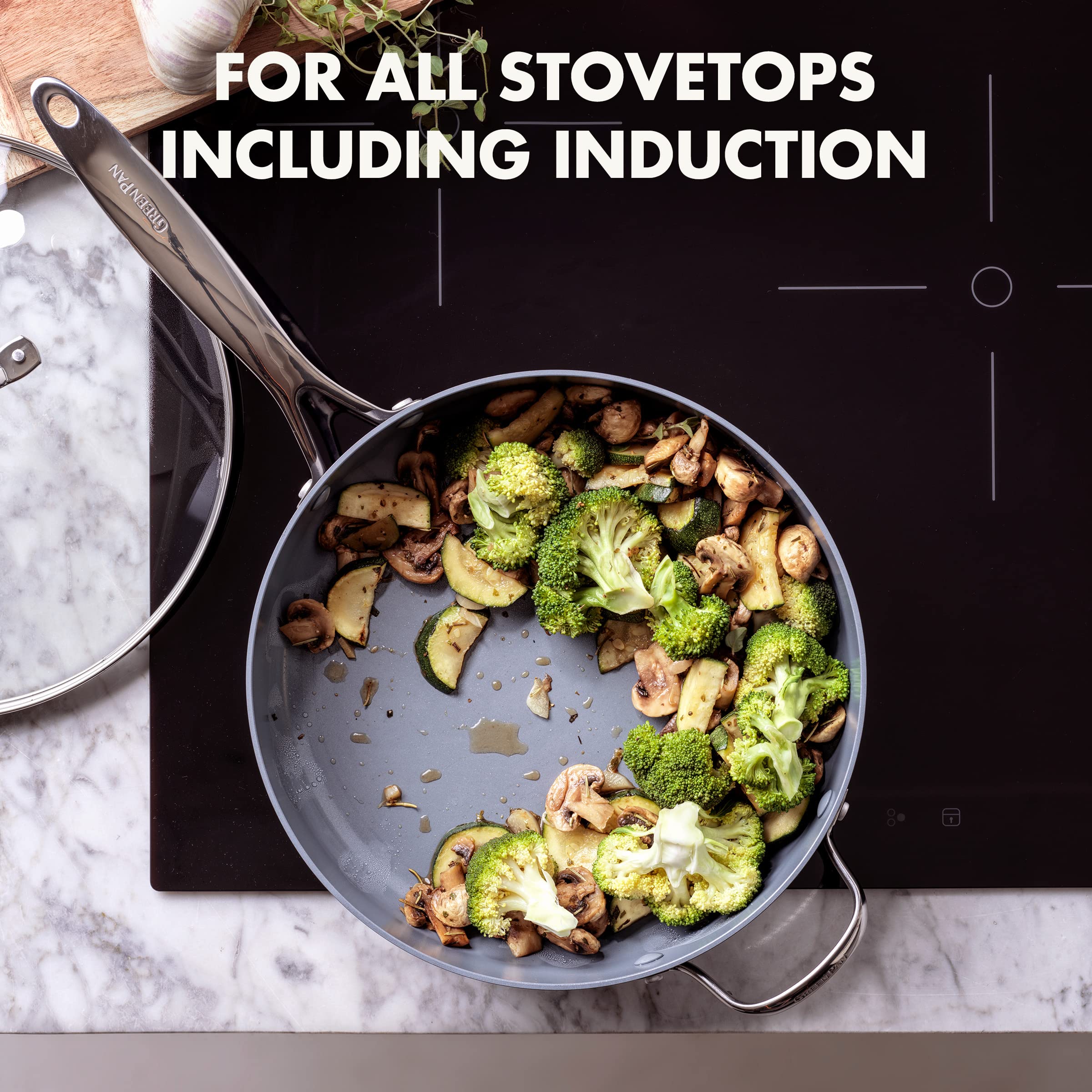 GreenPan Valencia Pro Hard Anodized Healthy Ceramic Nonstick 4.5QT Saute Pan with Lid - PFAS-Free, Induction Compatible, Dishwasher & Oven Safe (Gray) - Perfect for Sautéing, Frying & Everyday Cooking