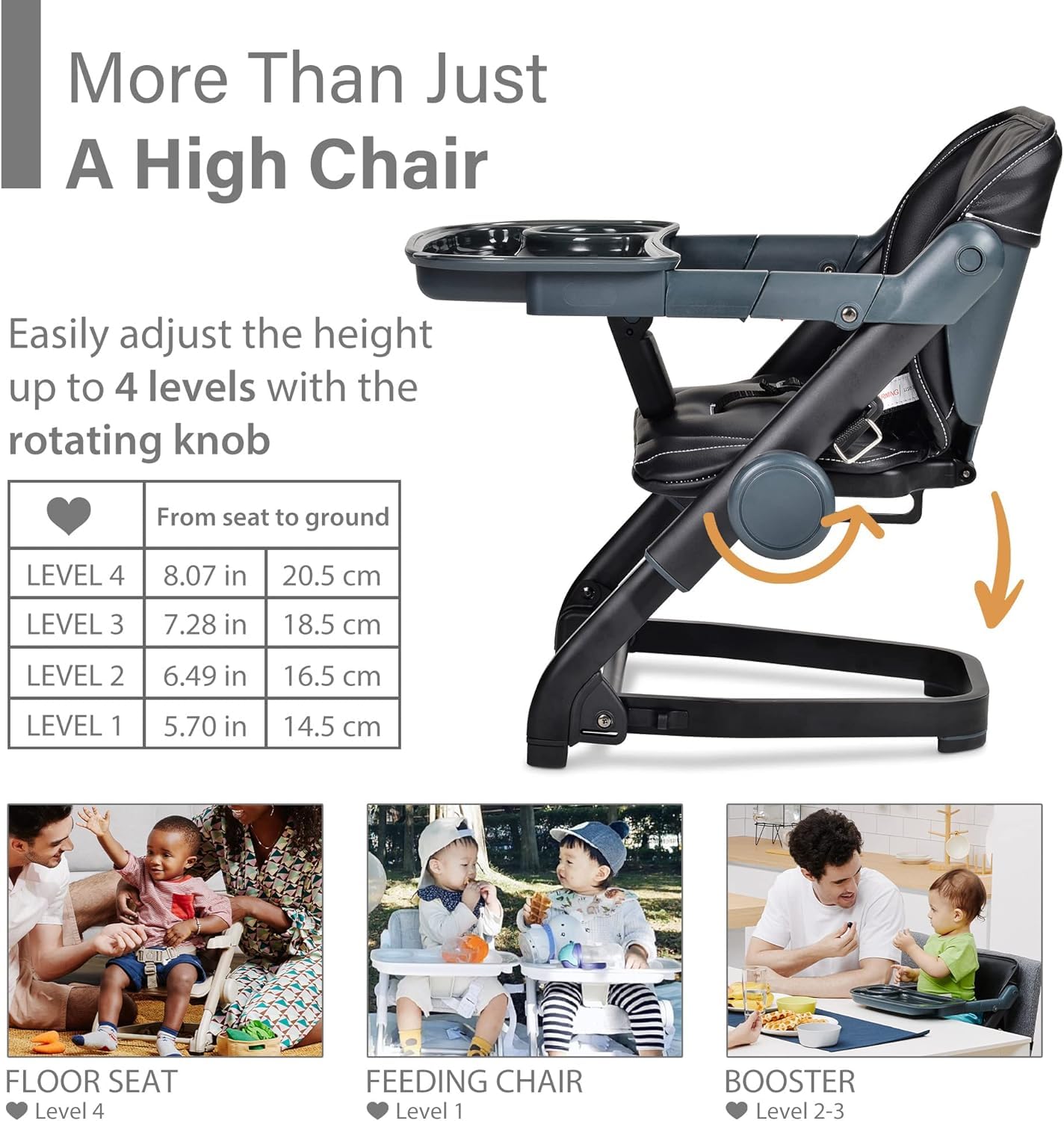 Voltz Toys 3-in-1 Travel Booster Seat for Kids - Adjustable, Foldable & Portable High Chair with Safety Harness - Perfect for Babies, Toddlers & Travel - Use at Home, Restaurants or Road Trips (Black)