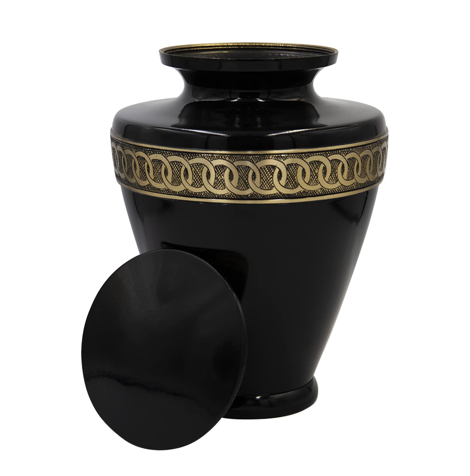 Elegant Black & Gold Solid Brass Cremation Urn for Adults - Human Ashes Urn with Velvet Bag | Perfect for Funeral Services, Memorials & Home Display