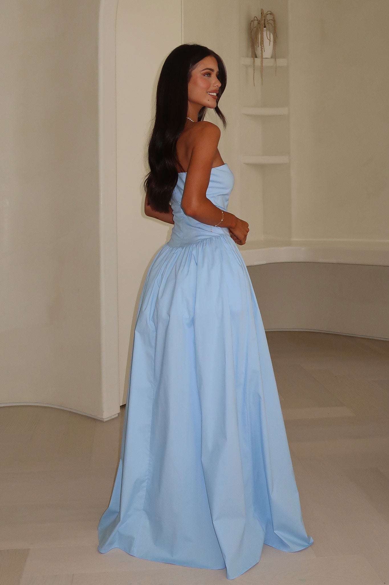 Iridessa Strapless Maxi Dress in Baby Blue - Elegant Summer Beach Wedding Guest Dress for Women
