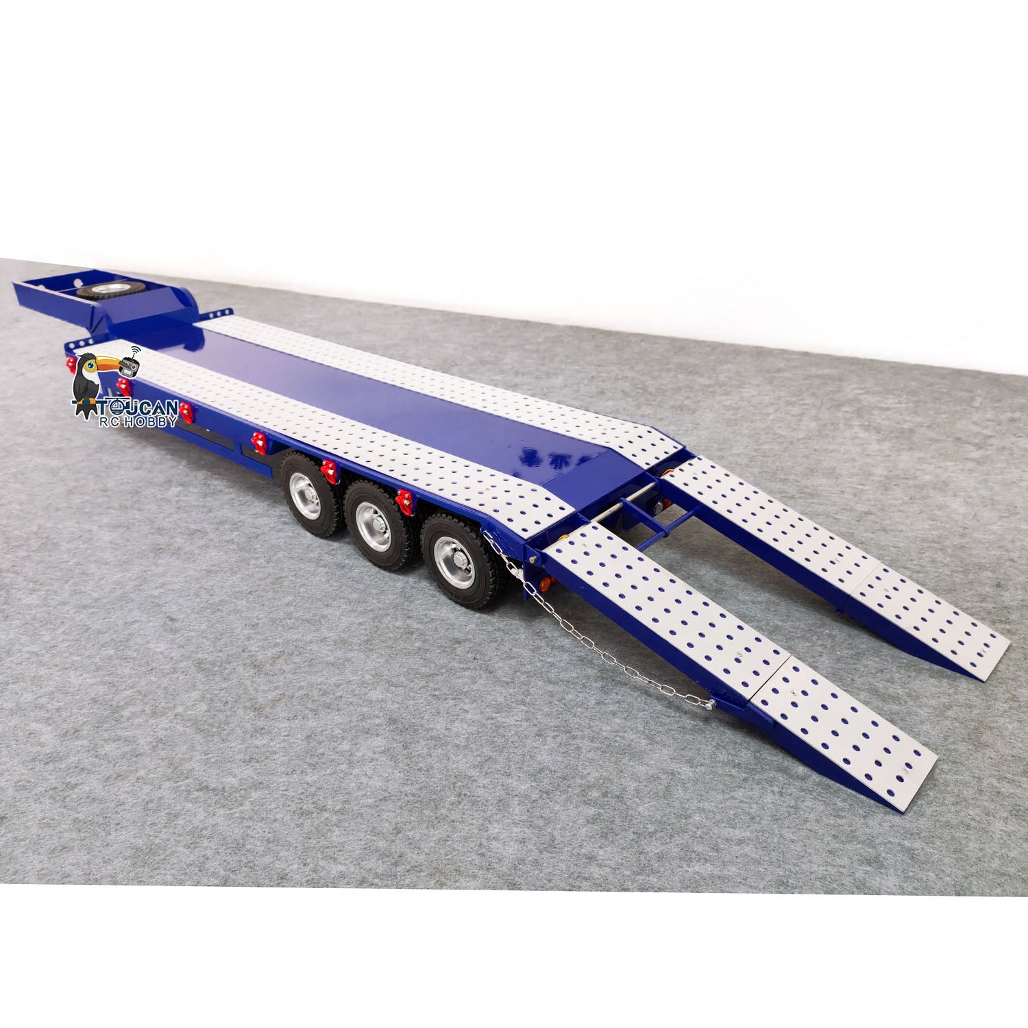 1/14 Scale 3 Axles Metal RC Trailer with Electric Tailboard - Compatible with RC Tractor, Radio Controlled Trucks & Electric Cars - Perfect for Off-Road Hauling & Construction Simulation