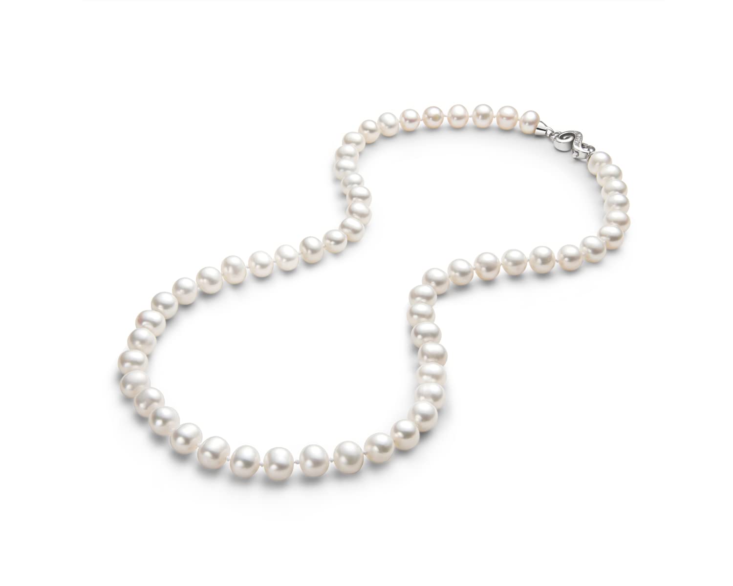 DENGGUANG White Round Freshwater Cultured Pearl Necklace for Women - 925 Sterling Silver Clasp, 18/20/36 Inch Length - Elegant Wedding, Anniversary & Bridal Jewelry Gift - Perfect for Formal Events, Date Nights & Special Occasions