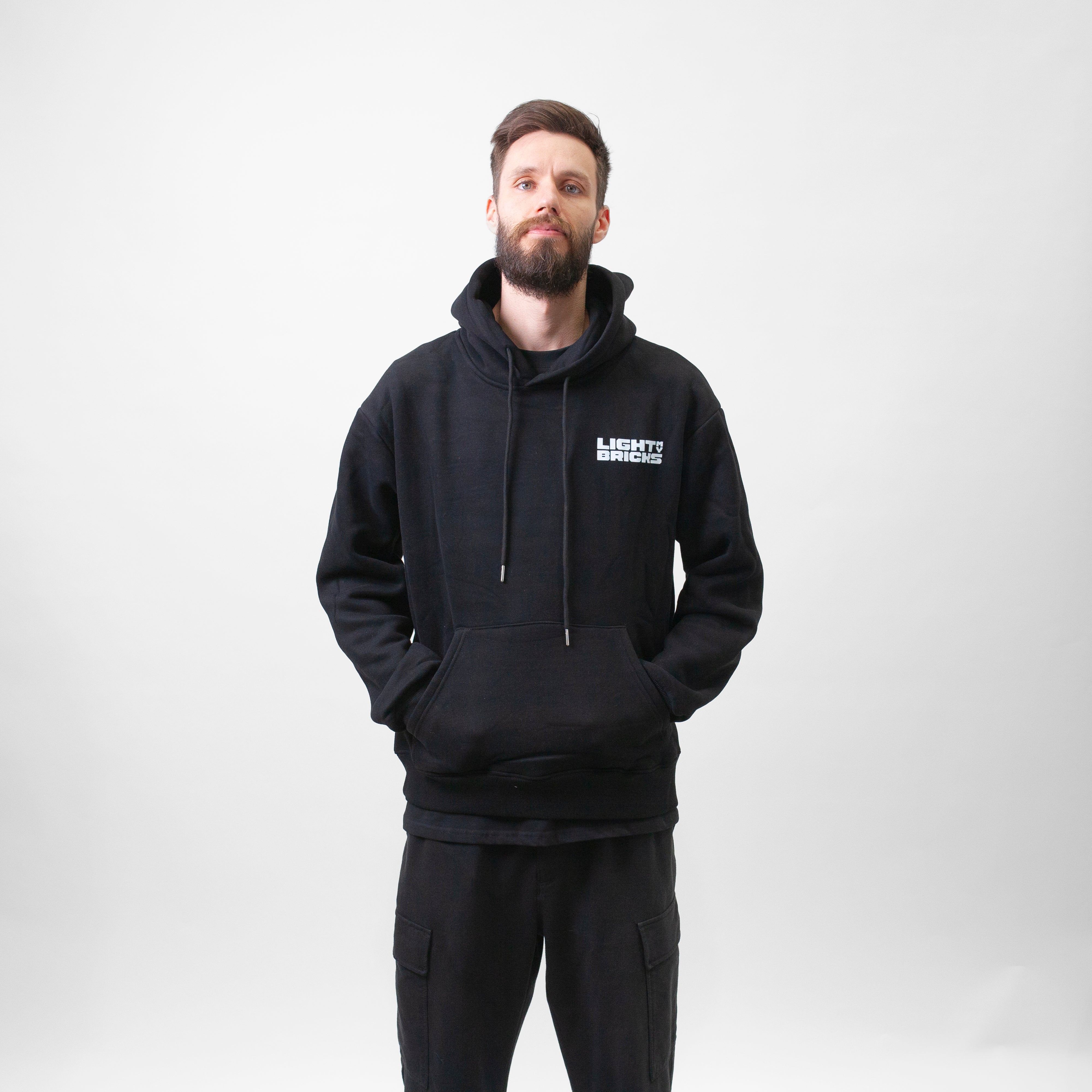 Light My Bricks™ Official Logo Hoodie - Premium Cotton Pullover for LEGO® Fans - Perfect for Casual Wear & Fan Events