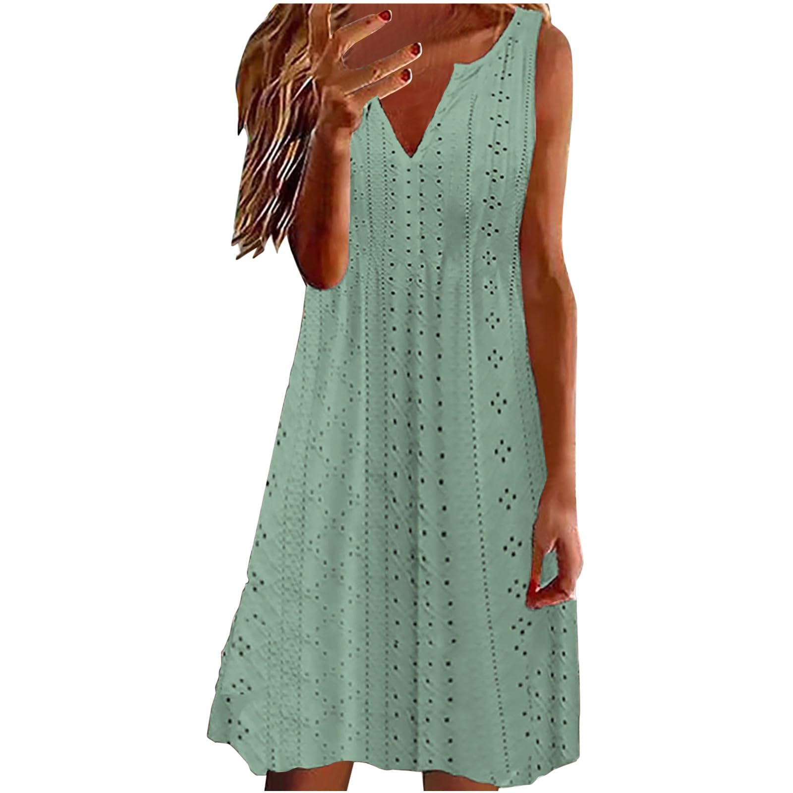 AMhomely Women's Elegant V-Neck Sleeveless Summer Sundress - Bohemian High Waist A-Line Tunic Dress for Beach, Daily Wear & Casual Outings