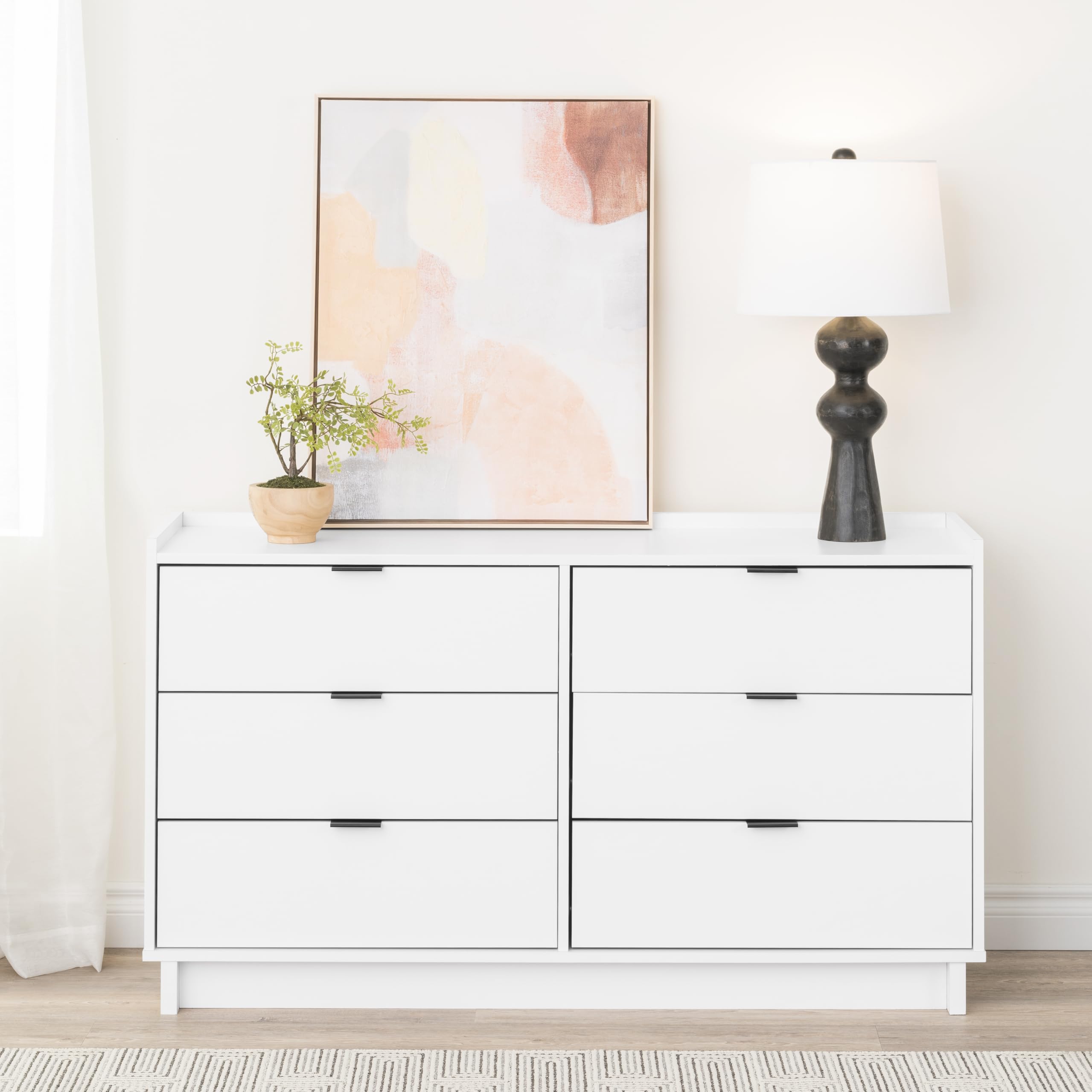 Prepac Simply Modern 6-Drawer Double Dresser - White Contemporary Bedroom Chest of Drawers (52.5