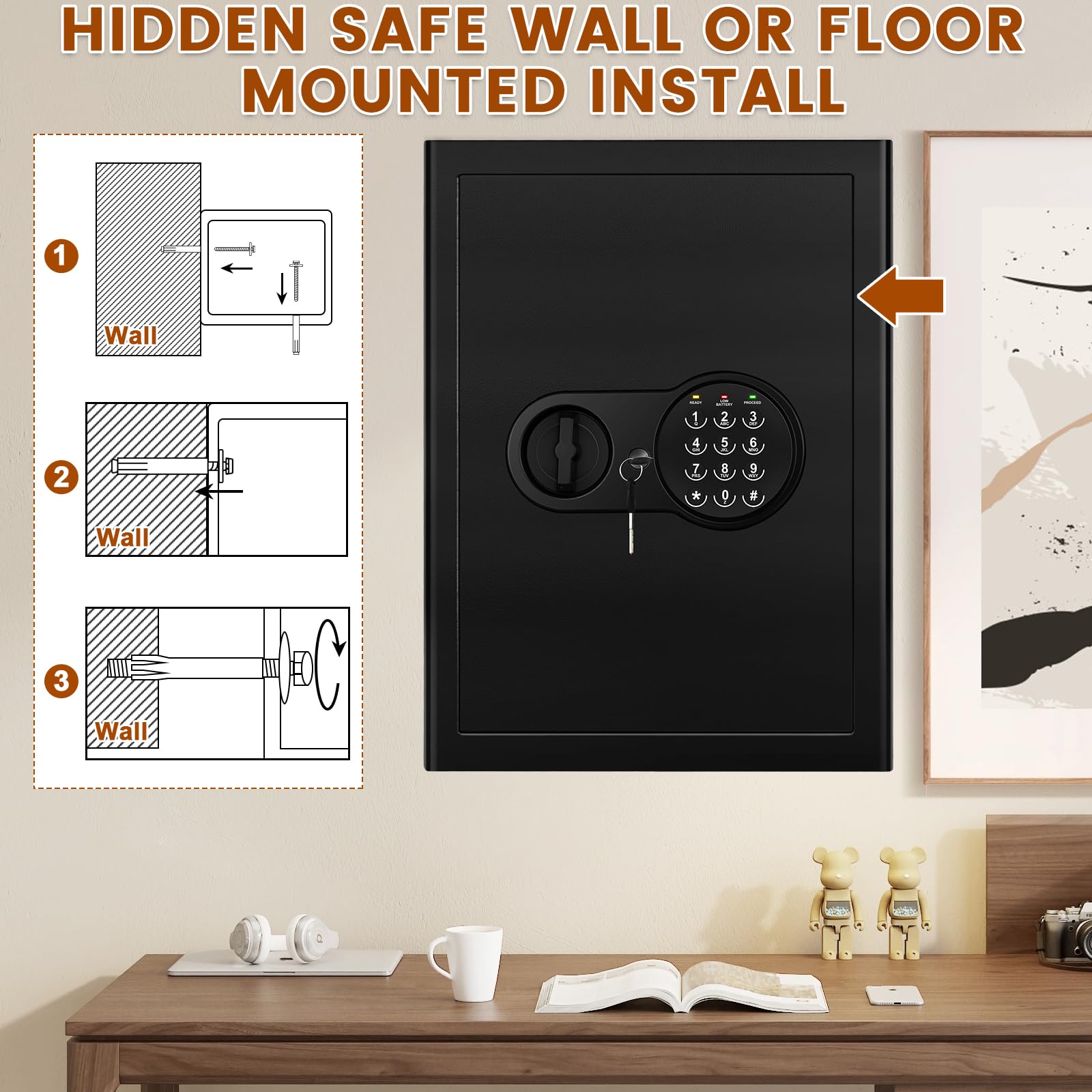 2.8 Cu ft Large Fireproof Waterproof Home Safe Box - Digital Keypad, Removable Shelf & Fireproof Bag - Secure Money, Jewelry, Documents & Medicines - Ideal for Home, Office & Emergency Storage