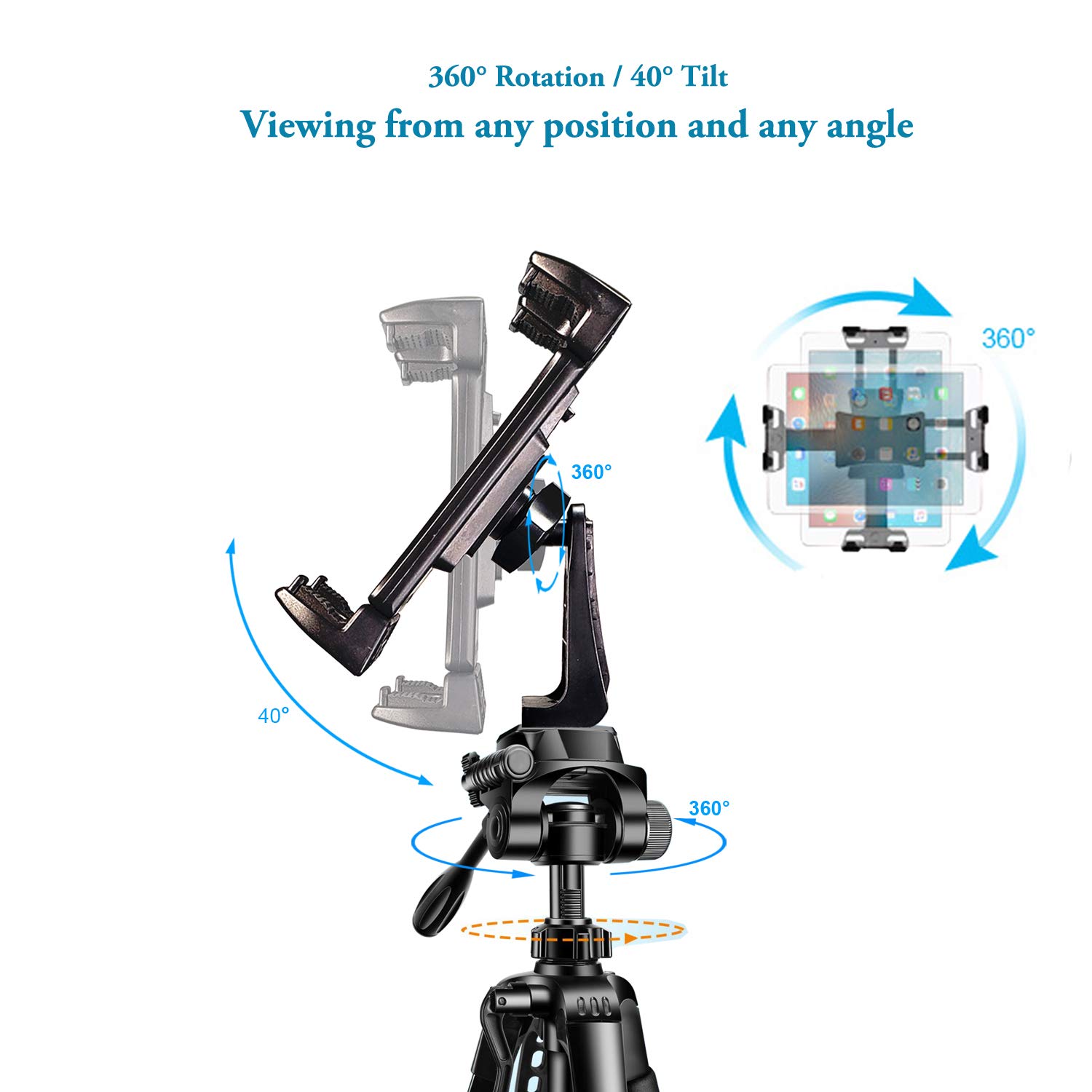 Heavy Duty 60-inch Adjustable Tripod Stand for iPad, iPhone, Tablet (3.5-13.5 inch) - Compatible with iPad Pro/Air/Mini 12.9/11, DSLR Cameras - Includes Remote for Video Calls, Zoom Meetings & Photography
