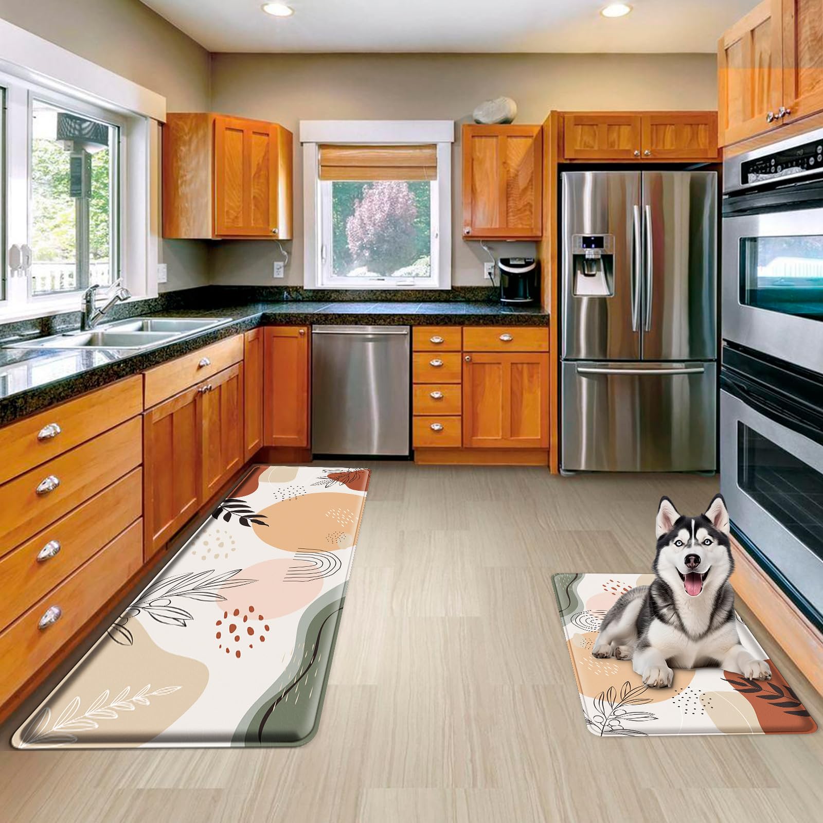 Anti-Fatigue Kitchen Mats Set of 2 - 0.47'' Thick Cushioned Floor Mats, Non-Slip Waterproof Standing Mat for Sink, Desk & Laundry - Boho Style Home Decor - Perfect for Cooking, Dishwashing & Long Standing Work