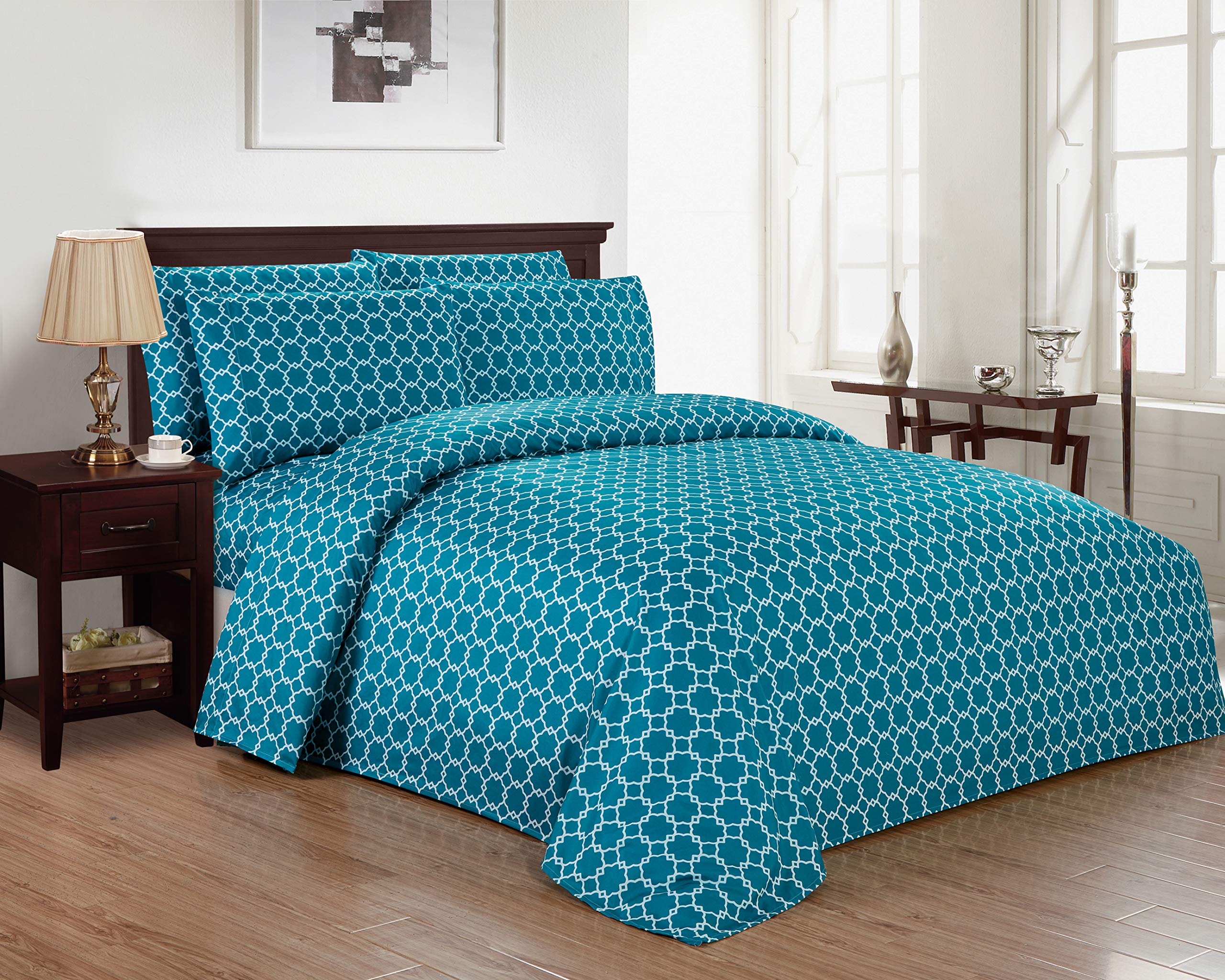 Kensie Calvin Luxury Bed Sheet Set - Soft 100% Cotton, Wrinkle-Resistant (Full/Queen/King Size), Aqua Blue - Perfect for Master Bedroom, Guest Room & Hotel Use