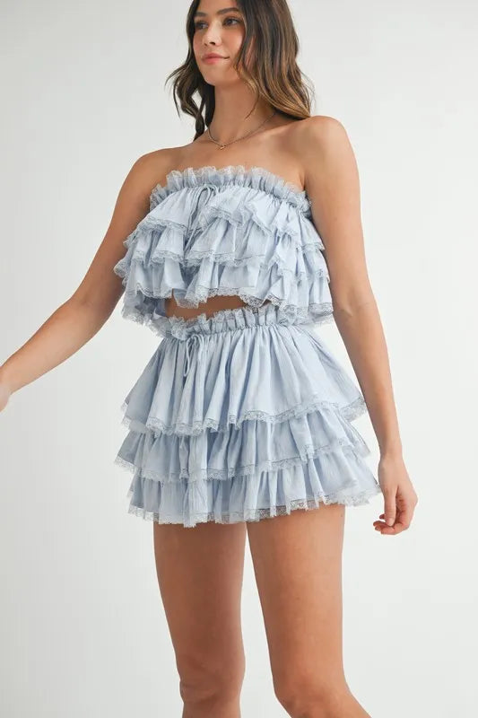 Trendy Ruffle Layered Crop Top and Mini Skirt Set for Women | Summer Outfits, Beachwear, Party Dresses | Perfect for Dates, Vacations & Night Out