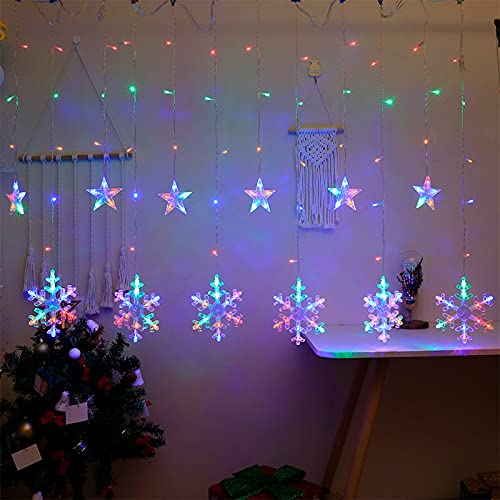 138 LED Snowflake Curtain String Lights - 12 Snowflake Design with 8 Lighting Modes, Plug-in Memory Function for Christmas Decorations, Wedding, Party & Home Wall Decor (Colorful) | Perfect for Indoor & Outdoor Holiday Lighting, Bedroom Ambiance, and Festive Events