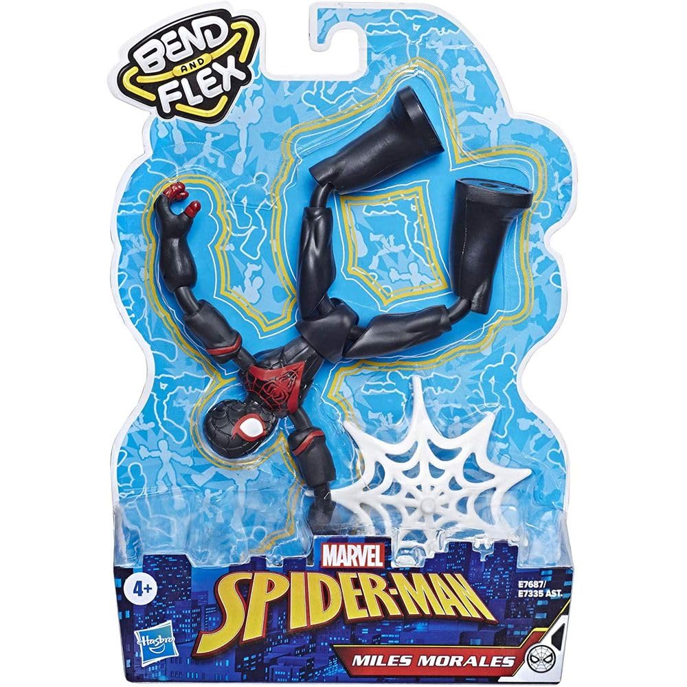 Marvel Spider-Man Bend and Flex Miles Morales Action Figure Toy - 6-Inch Flexible Superhero Collectible with Web Accessory - Perfect Gift for Kids 6+ | Playtime, Display & Superhero Adventures