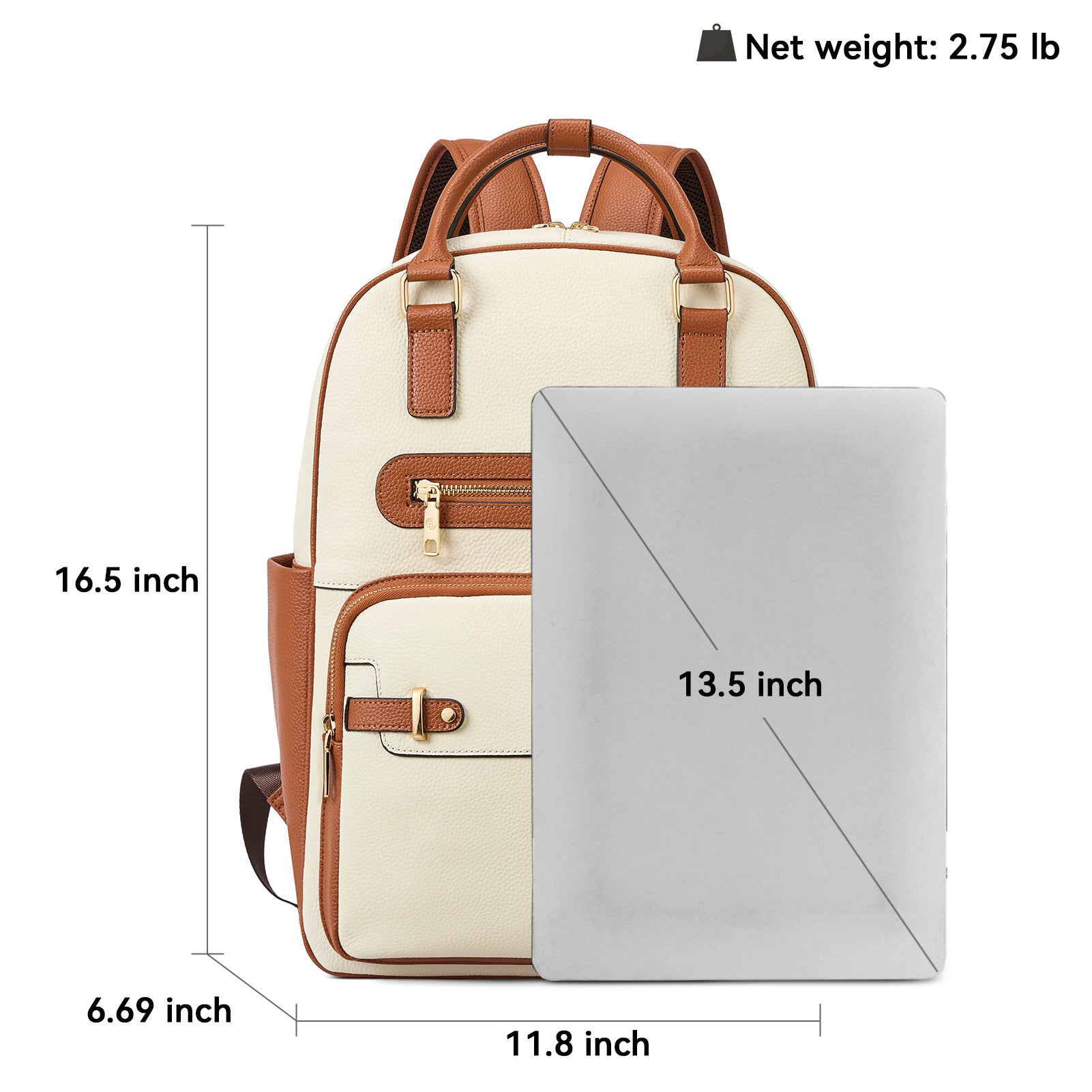 Premium Genuine Leather Laptop Backpack for Men & Women - Expandable Water Bottle Pocket - Perfect for Work, Travel & College (15.6 Inch)