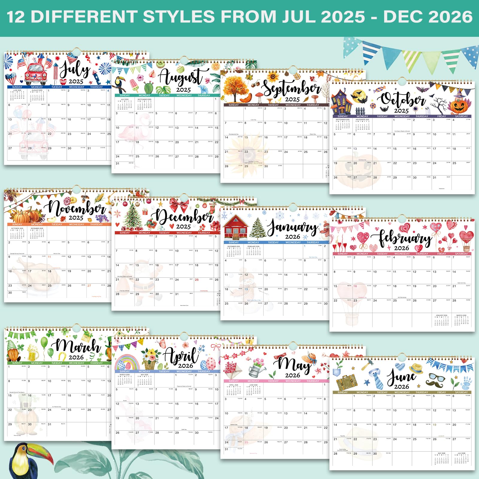2025-2026 Wall Calendar | July 2025 - December 2026 Large 14.8