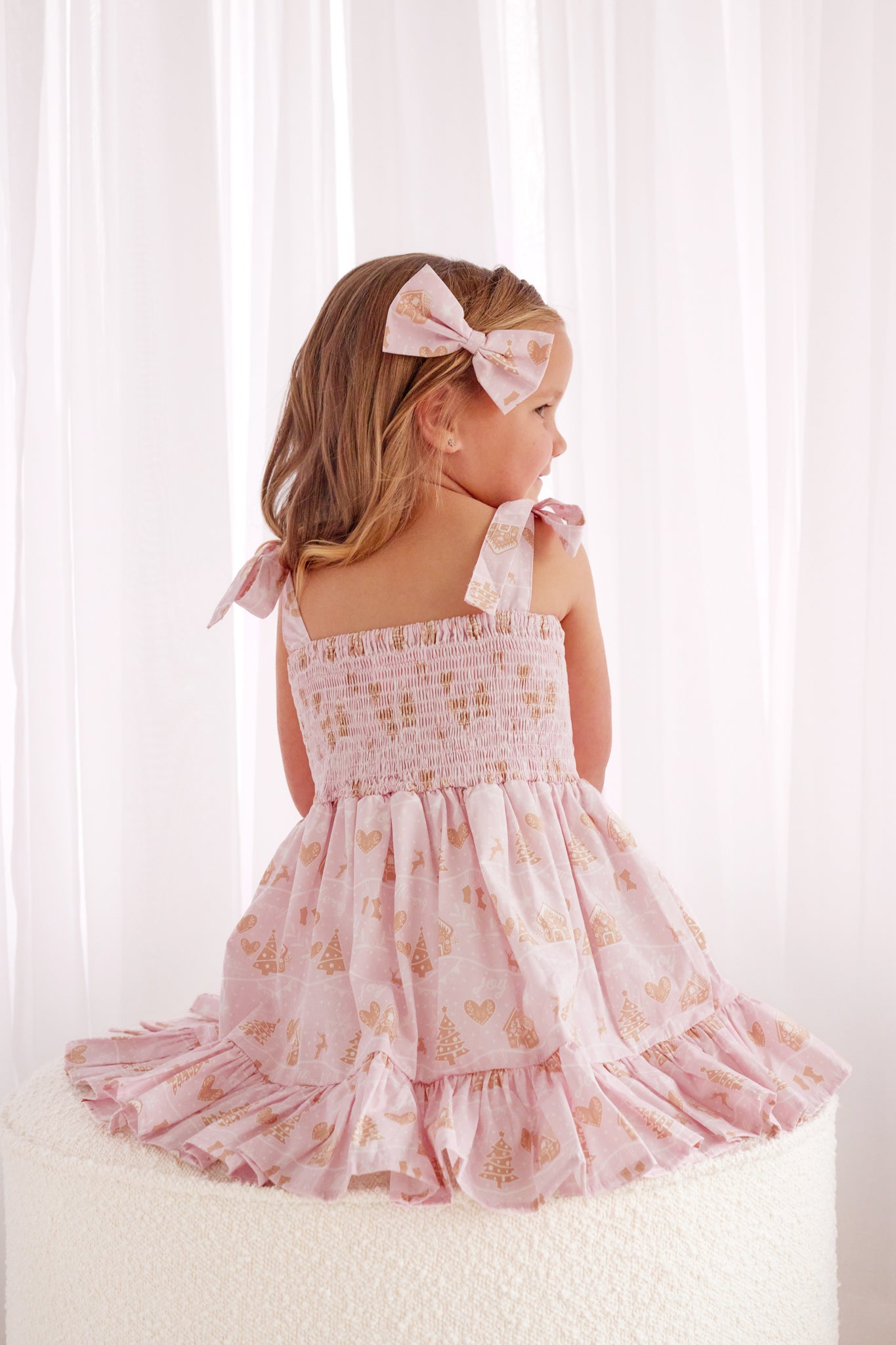 Women's Floral Sun Dress in Pink - Christmas Village Holiday Party Outfit for Summer Beach Vacations & Festive Gatherings