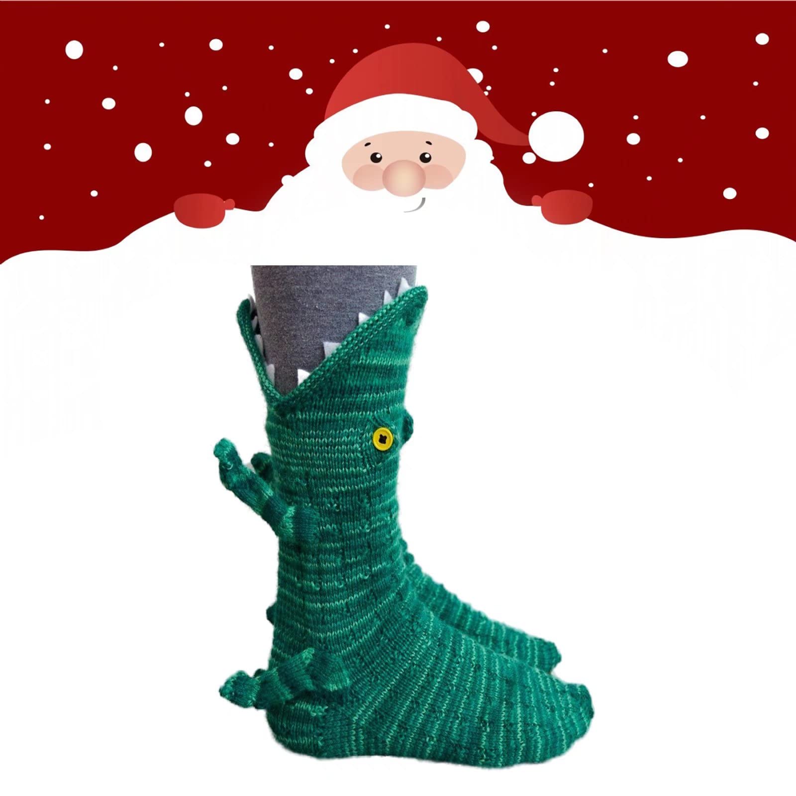 Funny Knitted Crocodile Socks for Men & Women - Cozy Winter Novelty Animal Socks with 3D Design, Warm Floor Socks for Indoor/Outdoor Wear - Perfect Gift for Christmas, Parties & Casual Loungewear