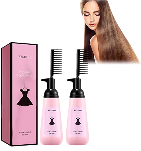 3-Second Hair Straightening Cream - Fast-Acting Straightener Brush & Treatment for Curly Hair with Comb - Improves Hair Gloss & Tames Frizz - Perfect for Home Use, Travel & Salon Styling