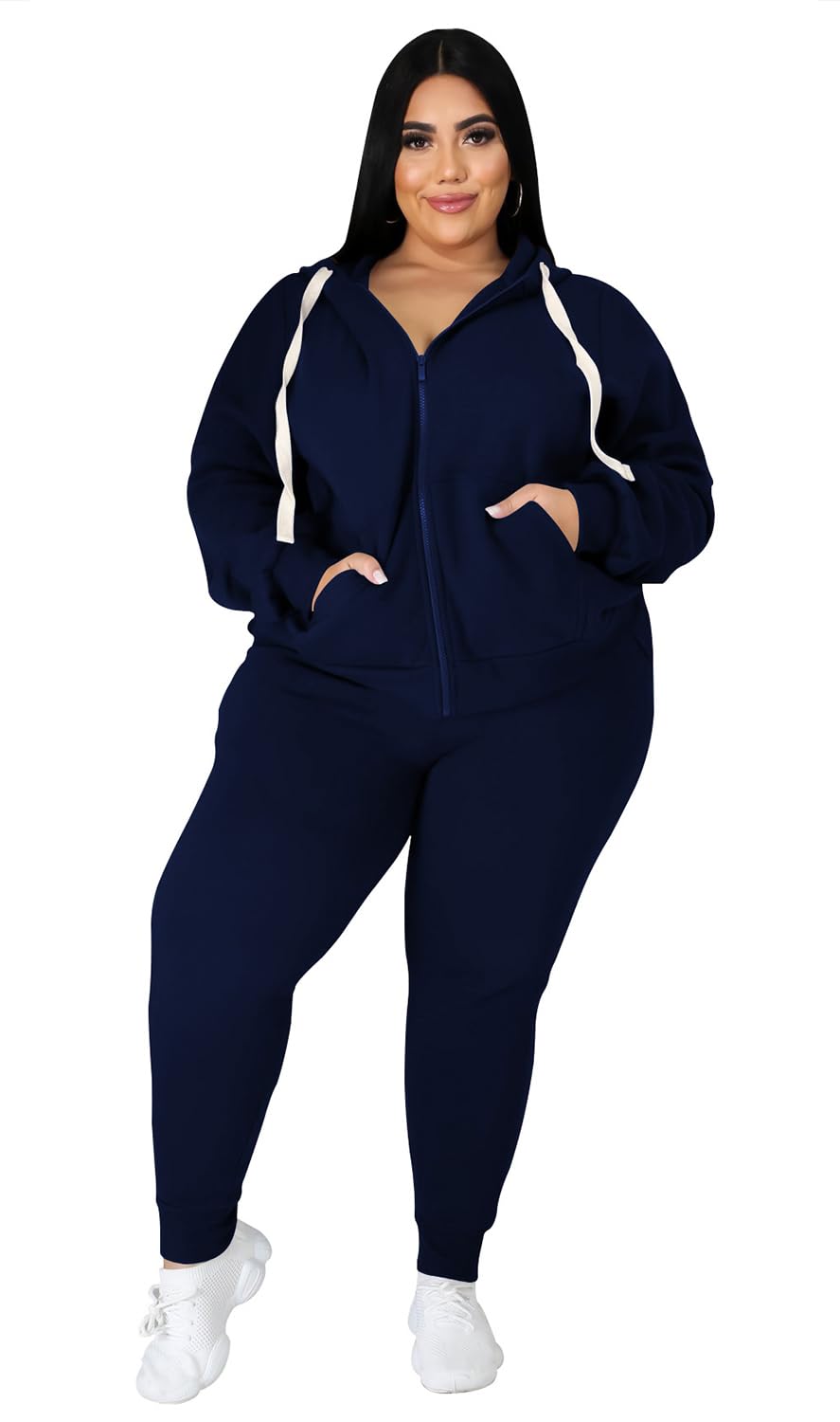 YeGine Women's Plus Size Two Piece Sweatsuit Set - Casual Long Sleeve Tracksuit with Pockets | Lounge Wear, Workout Outfit & Street Style Fashion