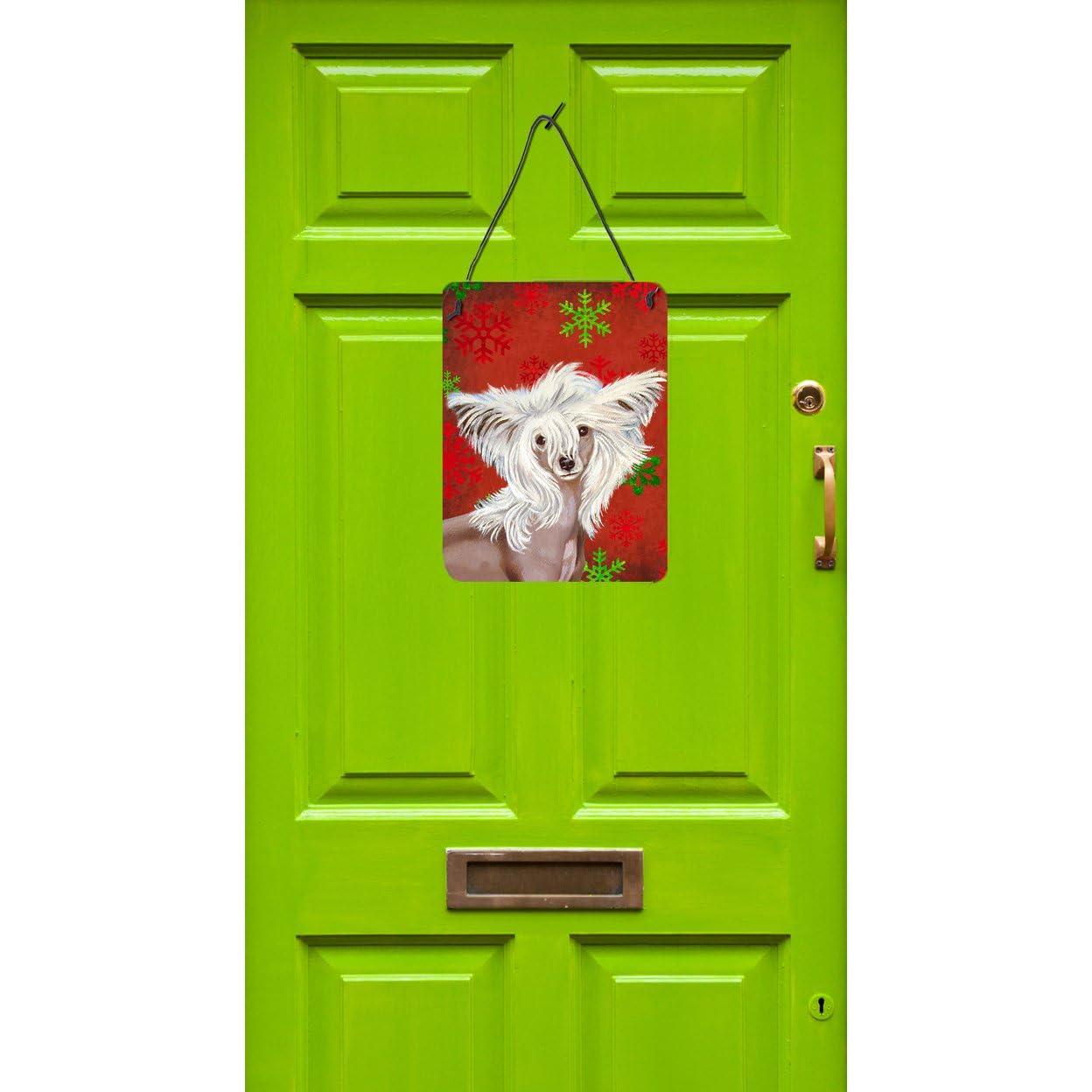Chinese Crested Dog Christmas Metal Sign - Red & Green Snowflake Holiday Wall Decor for Kitchen, Bar, Bathroom, Front Door - Aluminum Plaque for Home & Office Seasonal Decoration (Perfect for Christmas Gifts, Pet Lover Presents & Festive Home Styling)
