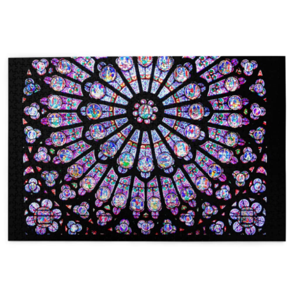 1000 Piece Wooden Jigsaw Puzzle for Adults - Stained Glass Window Notre Dame Cathedral - Fun Indoor Activity & Brain Teaser - Perfect for Family Game Night, Stress Relief & Home Decor