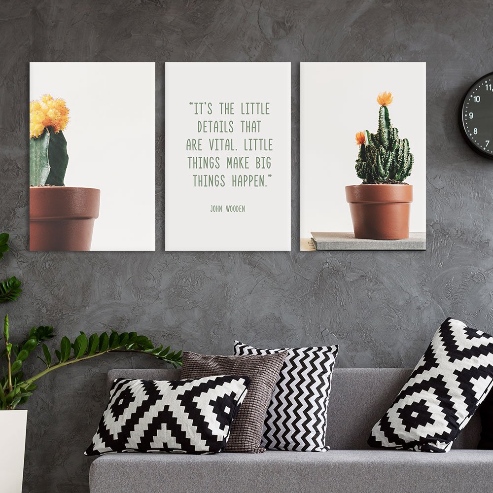 3 Panel Cactus Wall Art with Inspirational Quotes - 24x36 Inch Canvas Prints for Home & Office Decor | Perfect for Living Room, Bedroom, or Gift Idea