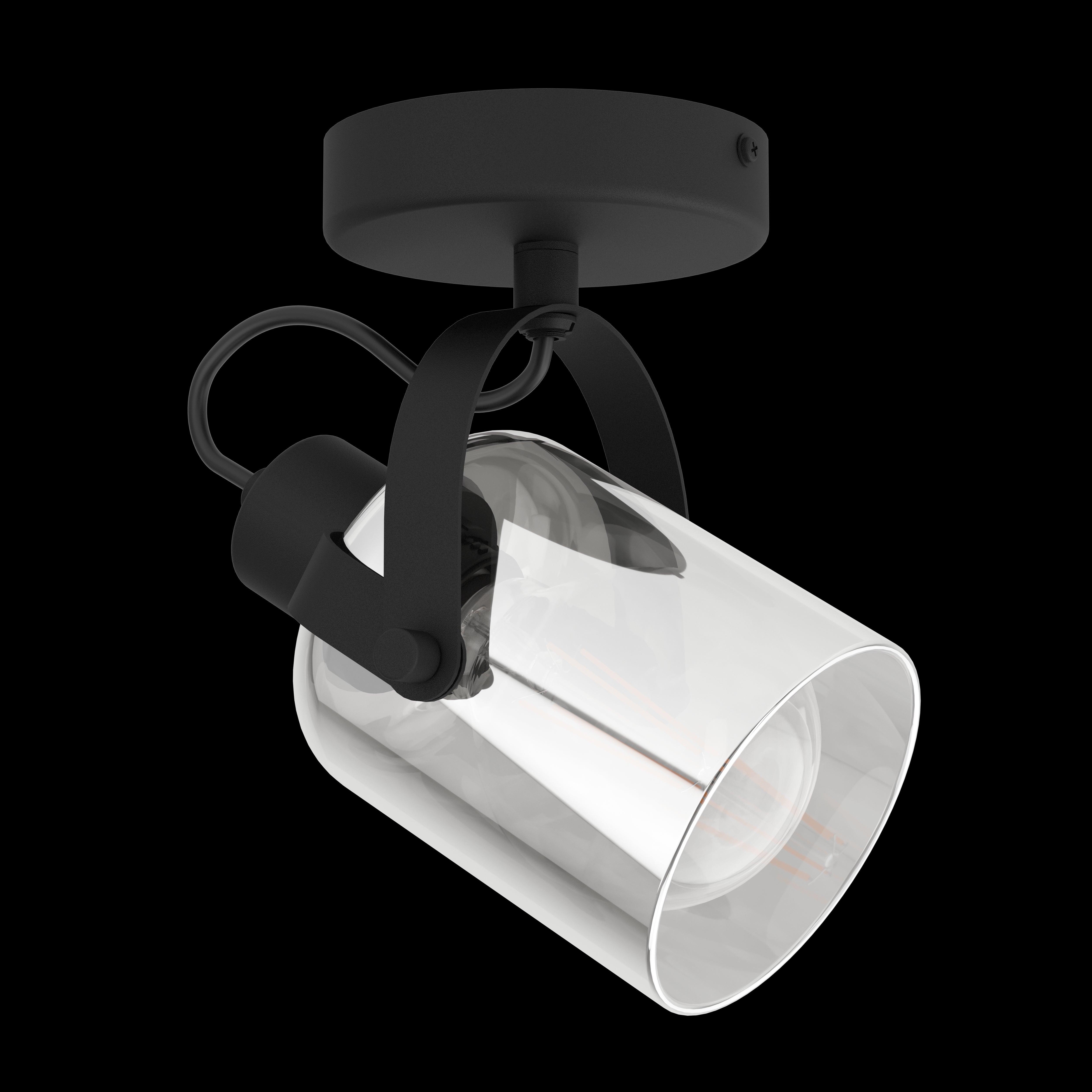Eglo Berregas Modern Wall Spotlight - Black Finish with Vaporized Glass Shade - Perfect for Living Room, Bedroom, and Hallway Lighting
