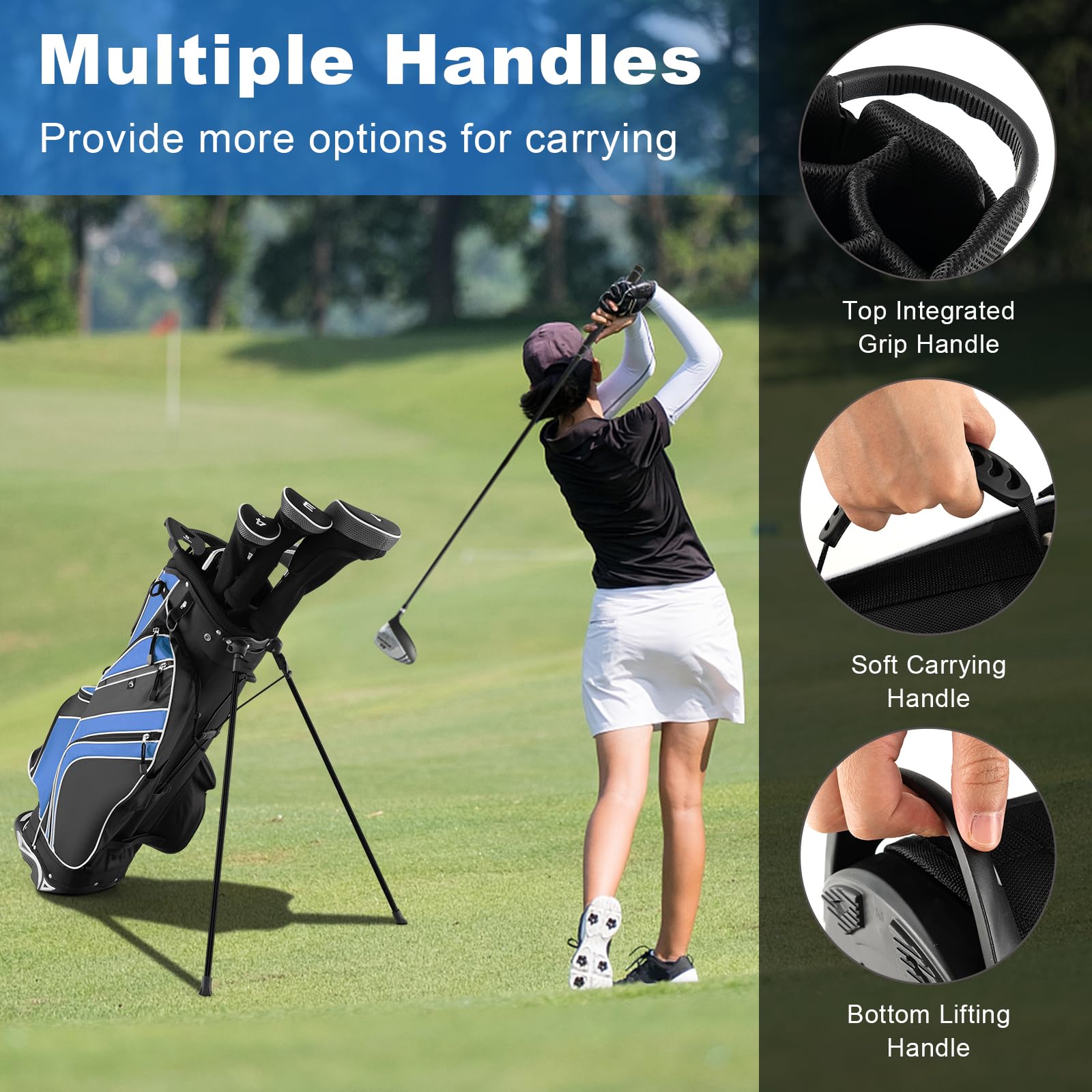 GYMAX 6-Way Divider Golf Stand Bag with 8 Pockets, Rain Hood & Umbrella Holder - Lightweight Portable Golf Club Bag for Men & Women - Perfect for Driving Range, Course Play & Travel