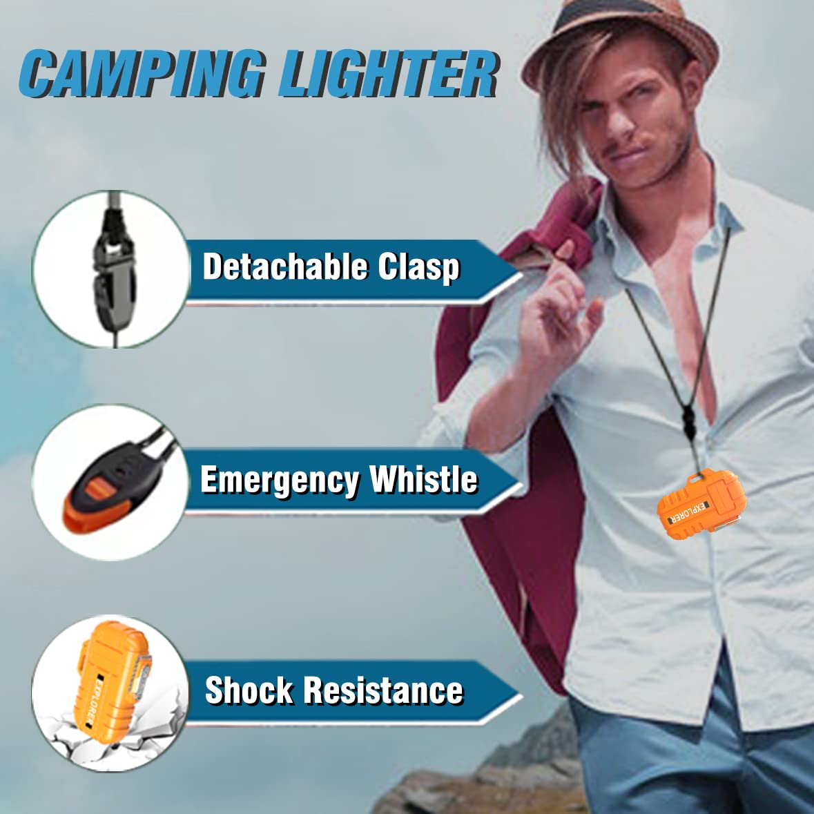 Refillable Torch Lighter - Windproof Butane Jet Flame for Camping, BBQ & Outdoor Use (Orange)