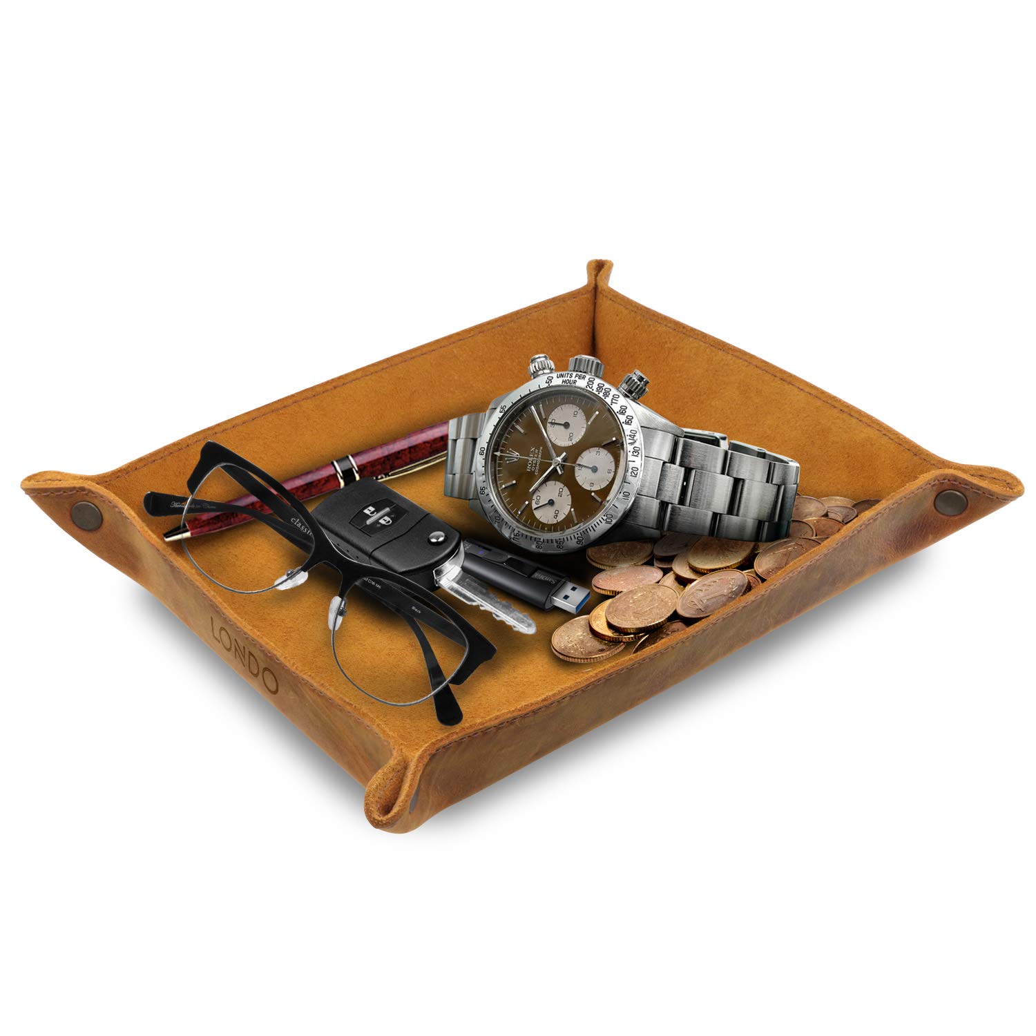 Genuine Leather Tray Organizer - Lightweight Waterproof Desk Organizer for Wallets, Watches, Keys, Phones & Office Supplies | Perfect for Home, Office & Travel Organization
