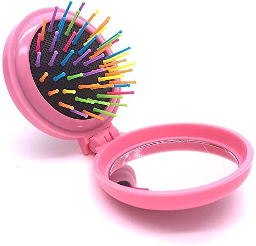 Stylish Unicorn Folding Hair Brush - Compact Travel Hairbrush for Kids & Girls with Mirror | Portable Pocket Comb with Cute Doll Design | Perfect for School, Travel & On-the-Go Styling (Multicolor)