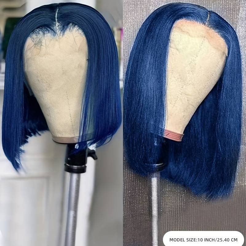 Eullair Short Navy Blue Straight Lace Front Wig - Pre-Colored 100% Human Hair Bob Style with 4x4 Lace Closure | Perfect for Daily Wear, Cosplay & Special Occasions