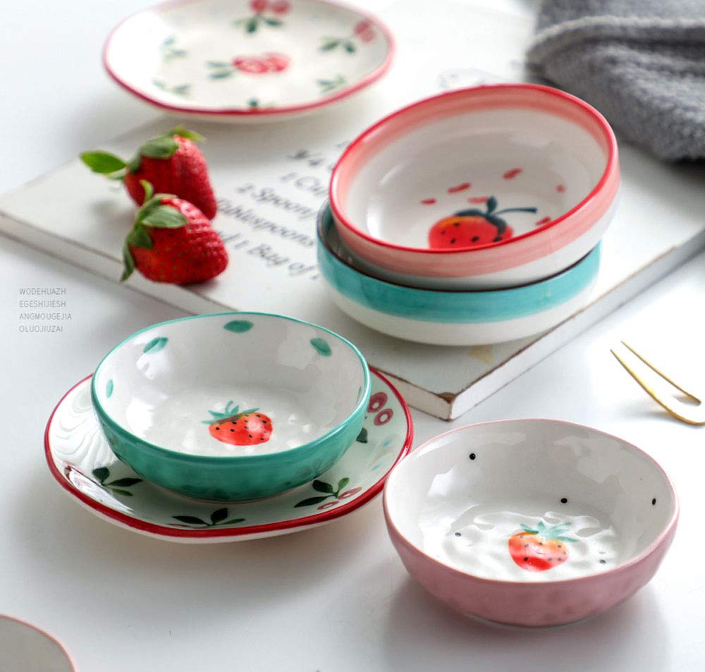 Hand-Painted Strawberry Ceramic Sauce Dish - Set of 4 Small Plates for Desserts, Snacks, Seasonings & Side Dishes | Perfect for Tea Parties, Picnics & Home Decor