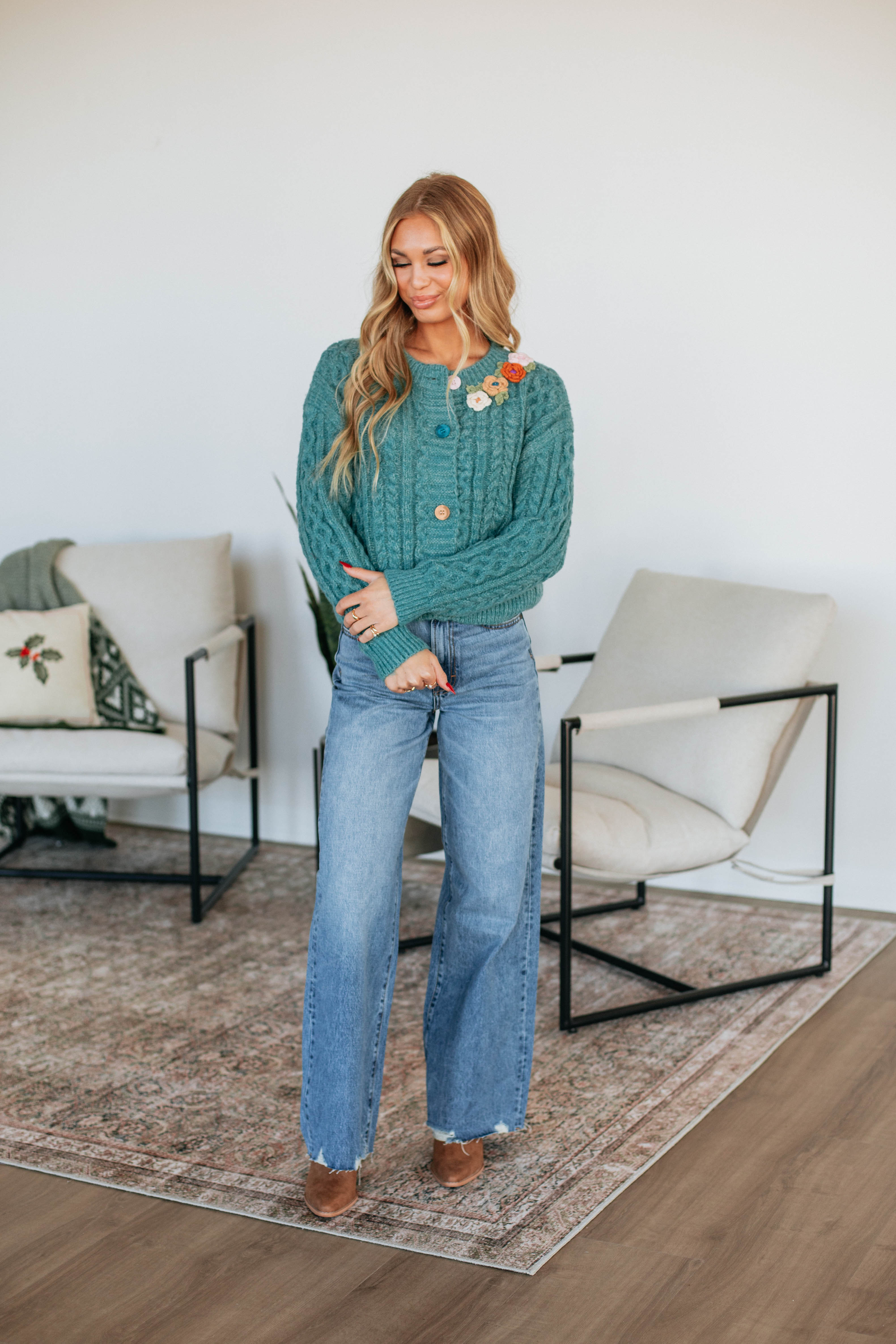 Elma Cable Knit Cardigan for Women - Soft Chunky Knit Open Front Sweater - Cozy Winter & Fall Layering Outfit