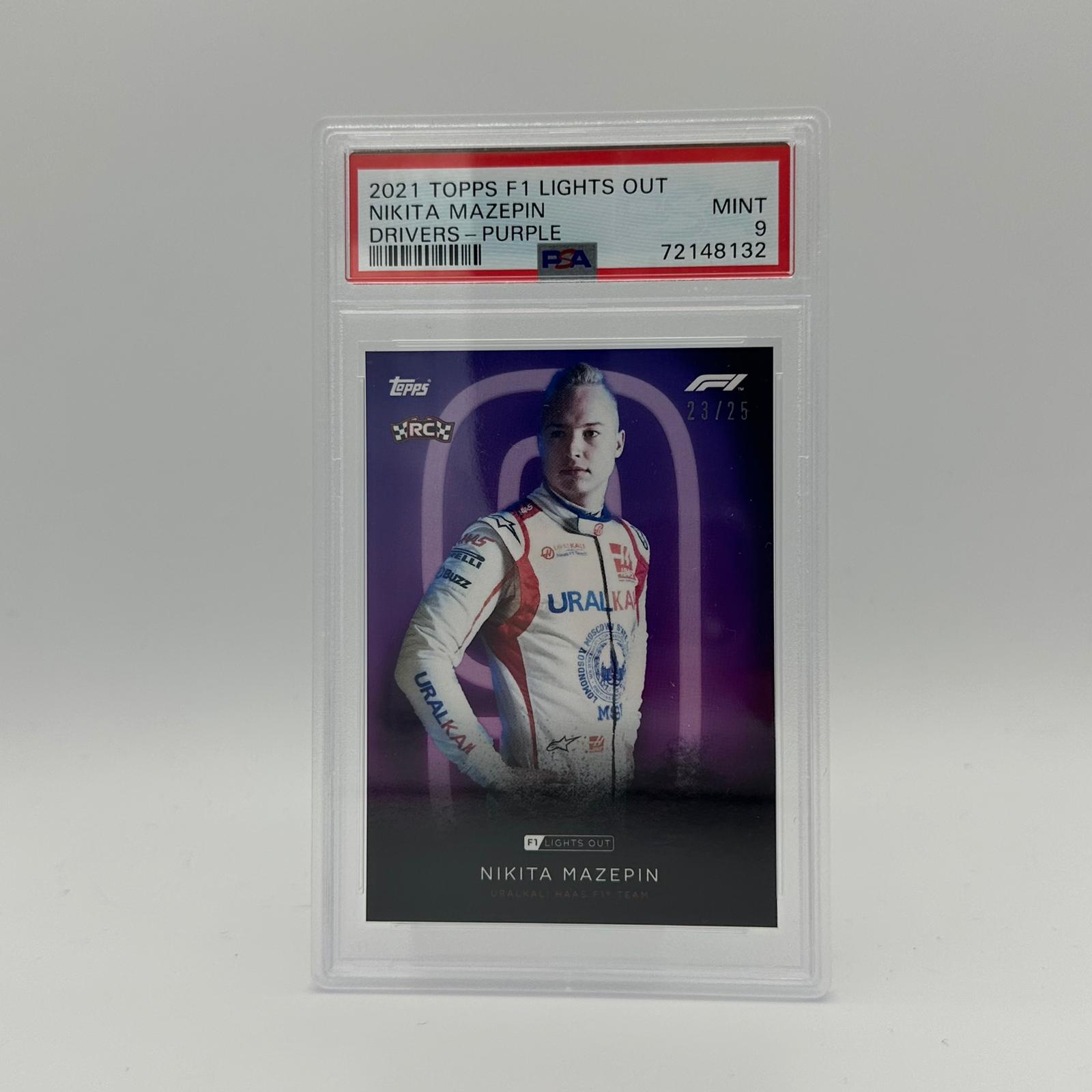 PSA 9 Graded 2021 Topps Chrome Formula 1 Nikita Mazepin #23/25 Purple Parallel - Rare F1 Racing Card for Collectors & Investors, Perfect for Display Cases & Sports Memorabilia Collections