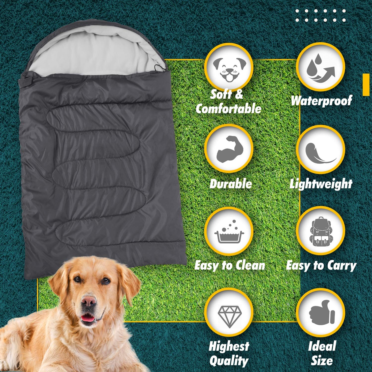 Outrav Waterproof Dog Sleeping Bag - Durable Portable Dog Bed for Camping, Hiking & Travel - Lightweight Packable Pet Bed with Stuff Sack - Perfect for Outdoor Adventures, Beach Trips & Cabin Getaways (Gray)