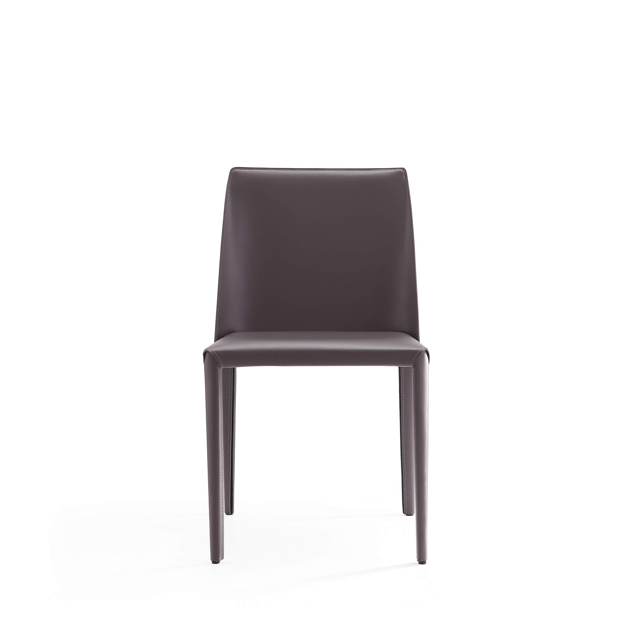 Paris Modern Saddle Leather Dining Chairs - Set of 2 Grey Metal Frame Kitchen Chairs with Padded Seat | Fully Assembled Comfortable Accent Furniture for Dining Room, Kitchen & Breakfast Nook
