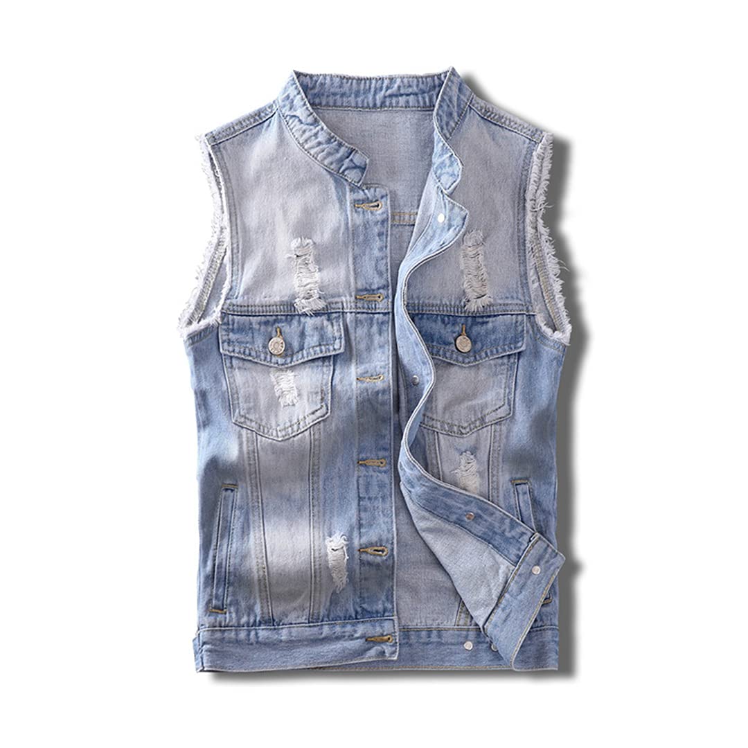 Men's Plus Size Hip Hop Denim Vest - Punk Rock Rivet Waistcoat for Motorcycle & Streetwear Fashion - Perfect for Concerts, Parties & Urban Style