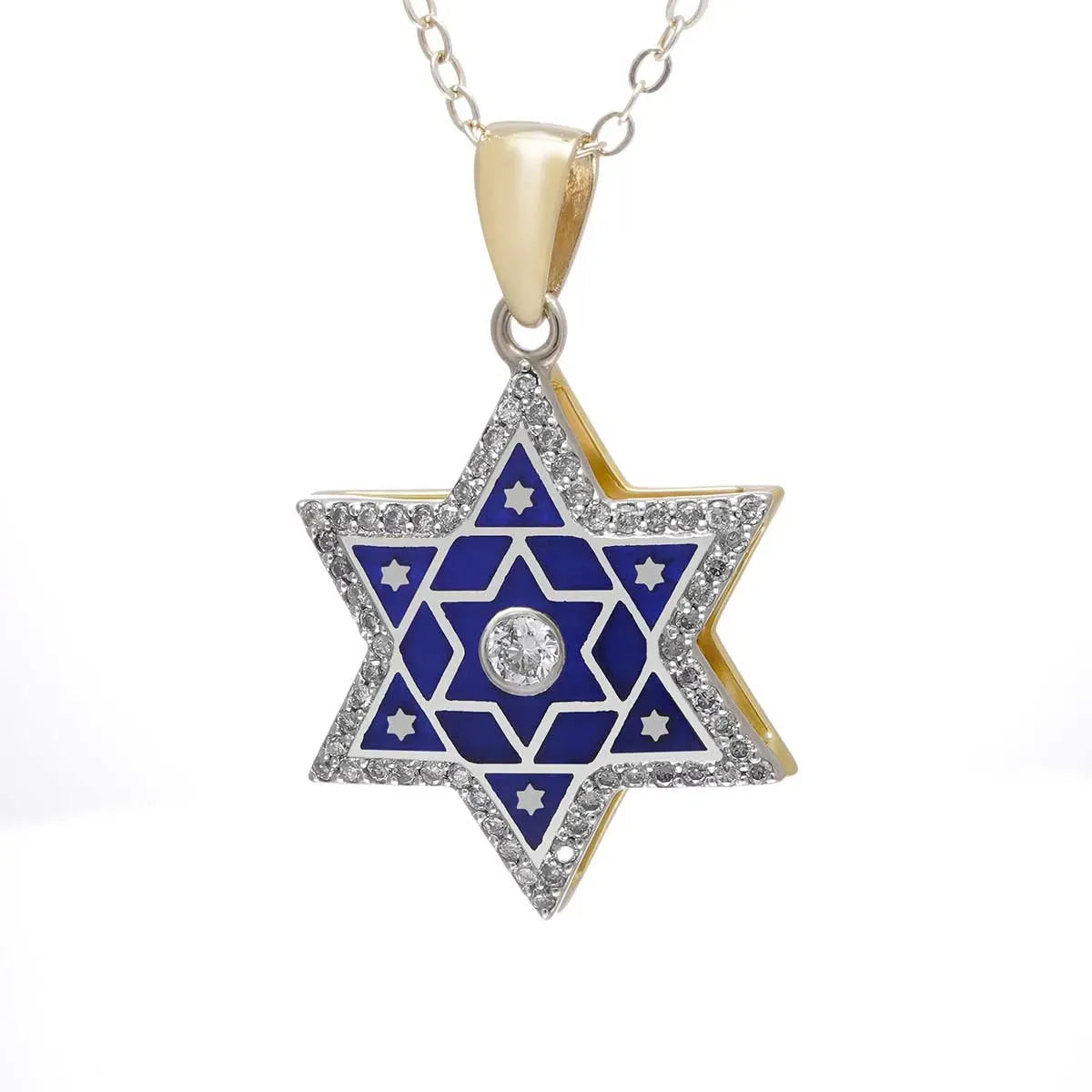 14K Gold Star of David Necklace with Diamonds & Enamel - Elegant Jewish Jewelry Gift for Hanukkah, Bar Mitzvah & Special Occasions