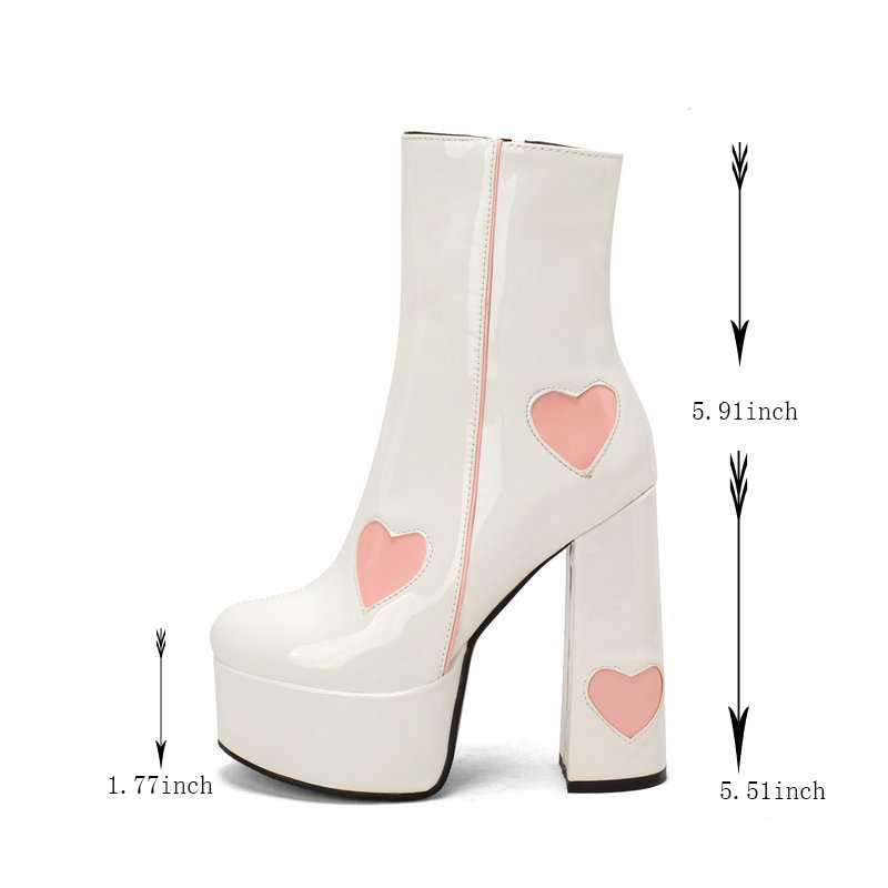 Women's Chunky High Heel Boots with Side Zipper - PU Leather Stretch Platform Boots for Comfort & Style - Perfect for Night Out, Party & Winter Fashion