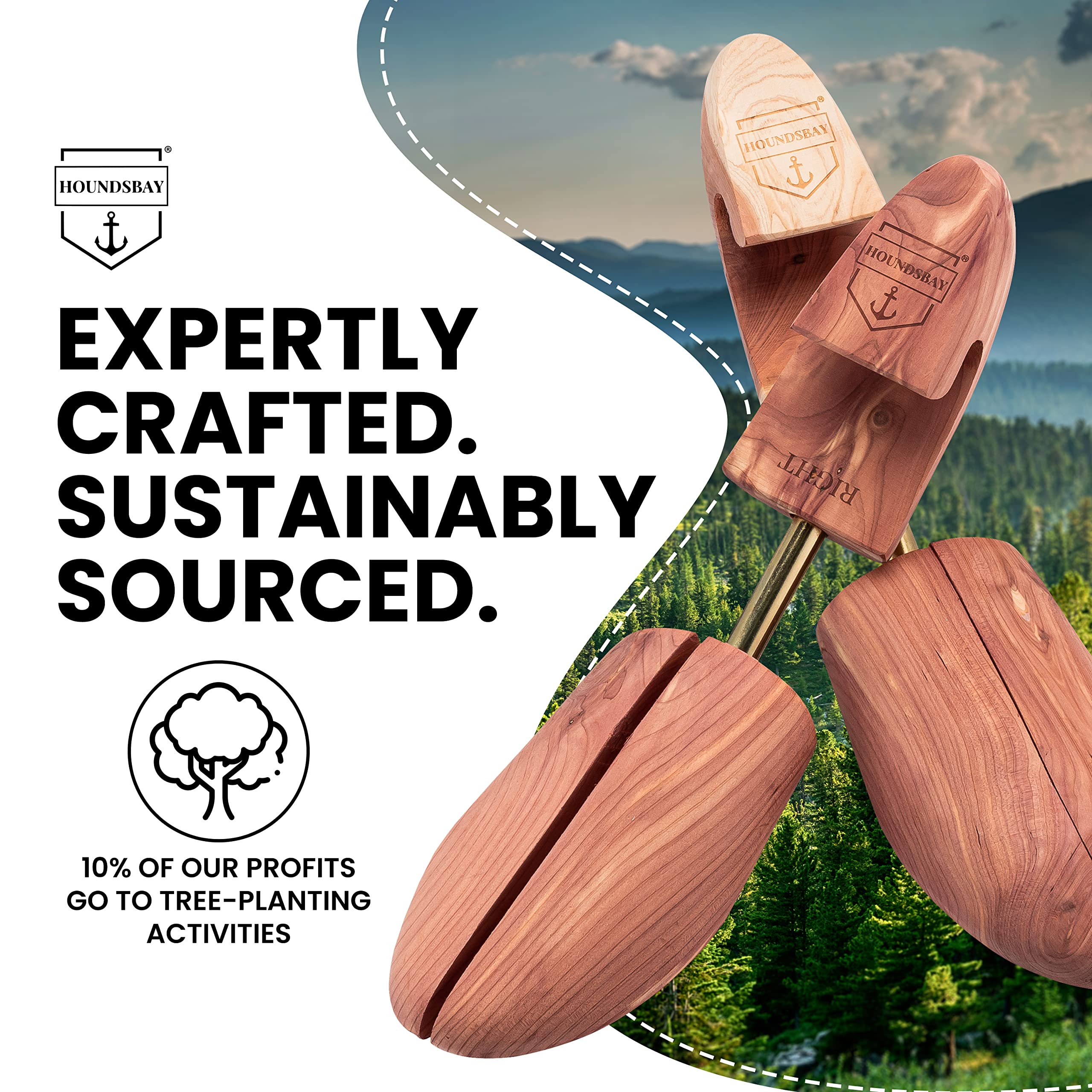 HOUNDSBAY Cedar Shoe Trees for Men & Women - Sneaker Shapers & Widener - Premium Wooden Shoe Stretchers for Boots, Dress Shoes & Sneakers - Keep Shoes Fresh & Odor-Free at Home, Office & Travel