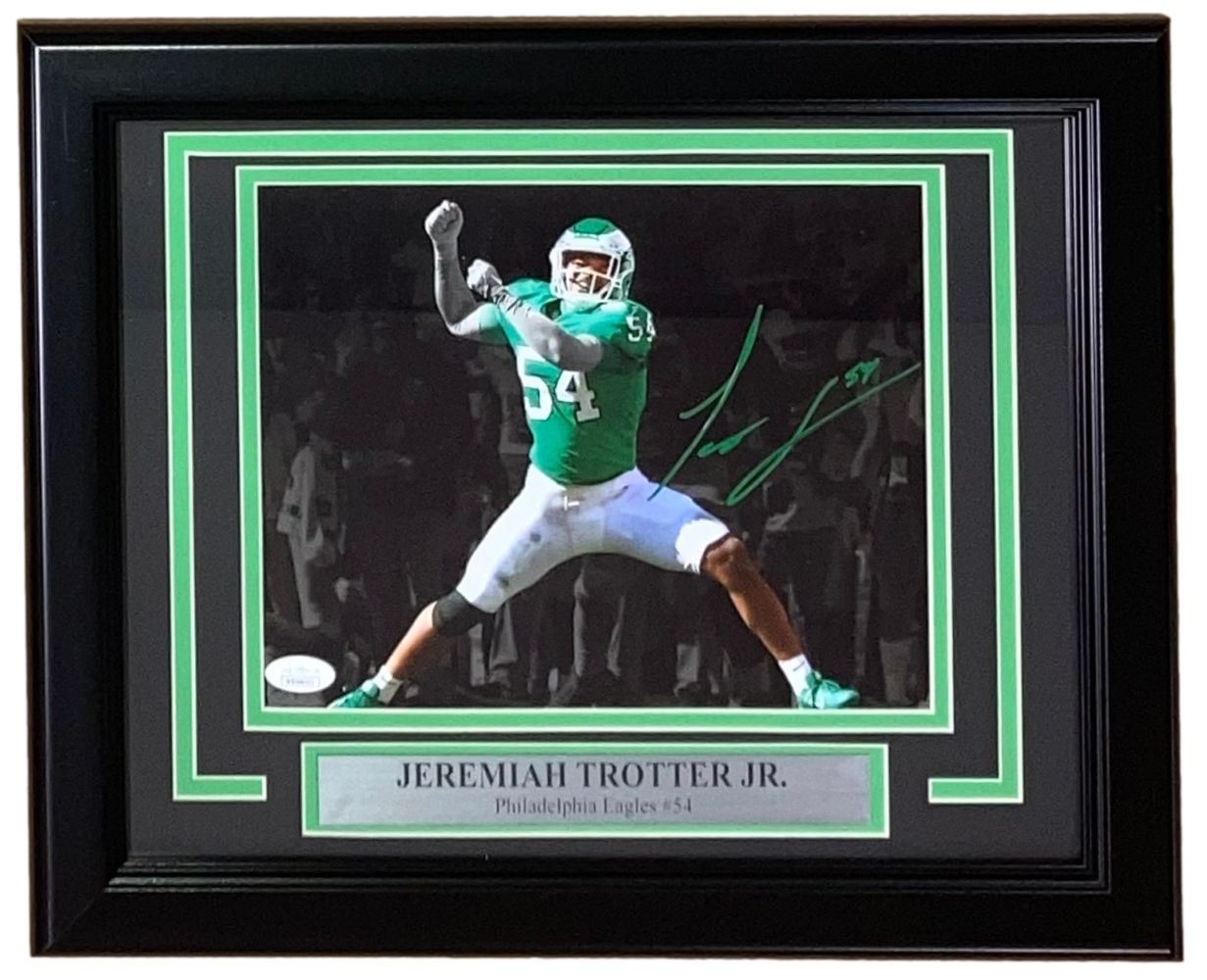 Jeremiah Trotter Jr Autographed 8x10 Super Bowl 59 Eagles Framed Photo with JSA Certificate - Perfect for Eagles Fans, Sports Memorabilia Collectors, and Man Cave Decor