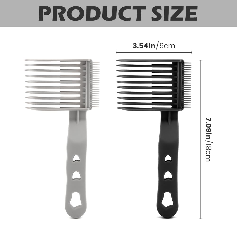 2-Pack Professional Barber Fade Combs - Curved & Flat Top Hair Cutting Combs for Men, Styling & Fading Tools for Home, Salon or Professional Use (Black + Grey) - Perfect for Haircuts, Beard Trimming & Styling