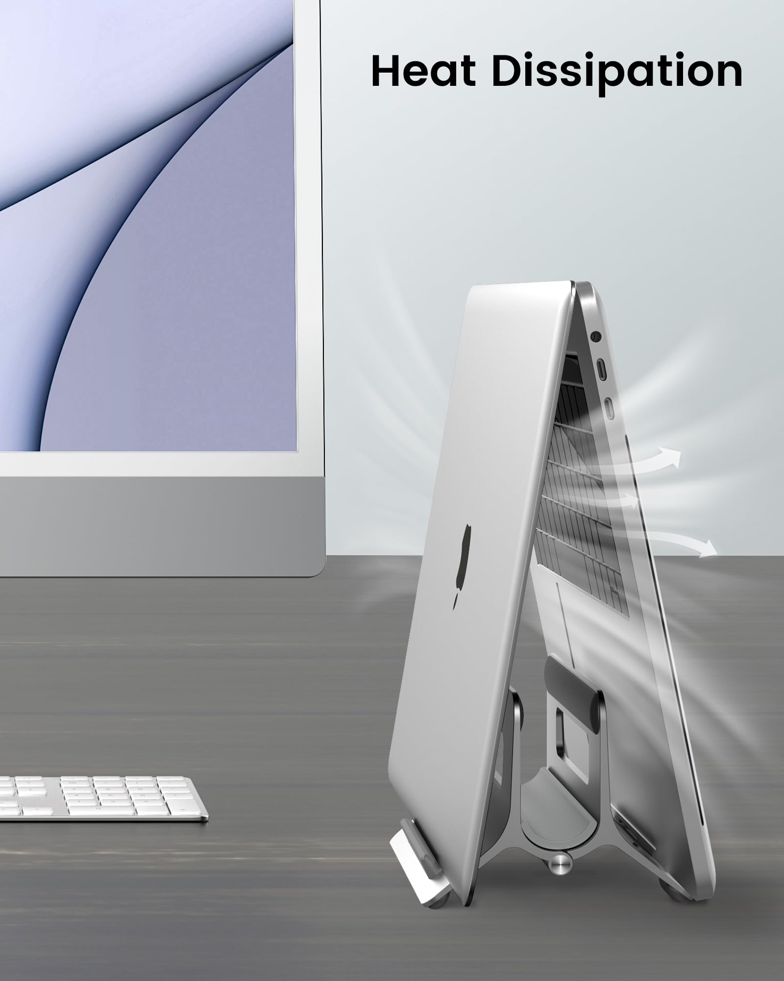 SODI Vertical Laptop Stand for Desk - Aluminum Gravity Auto Lock MacBook Holder Dock | Compatible with MacBook Pro & Air (Silver) | Perfect for Home Office, Workspace & Desk Organization