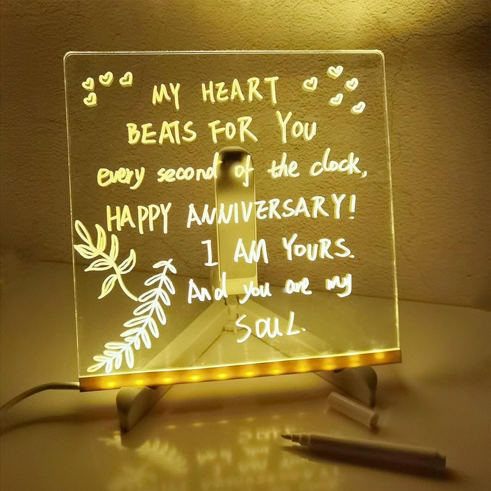 GlowBoard - LED Light-Up Writing & Drawing Board with 7 Color Pens, Reusable Acrylic Message Board for Kids & Adults (7.9 x 11.8 Inch) - Perfect for Home, Office, Classroom, Parties & Creative Gift Giving